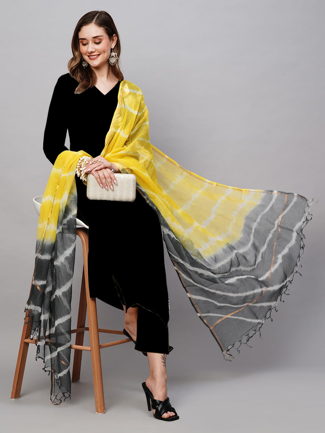 ANNI DESIGNER Black Yellow Kurta Set for Women - Image 5