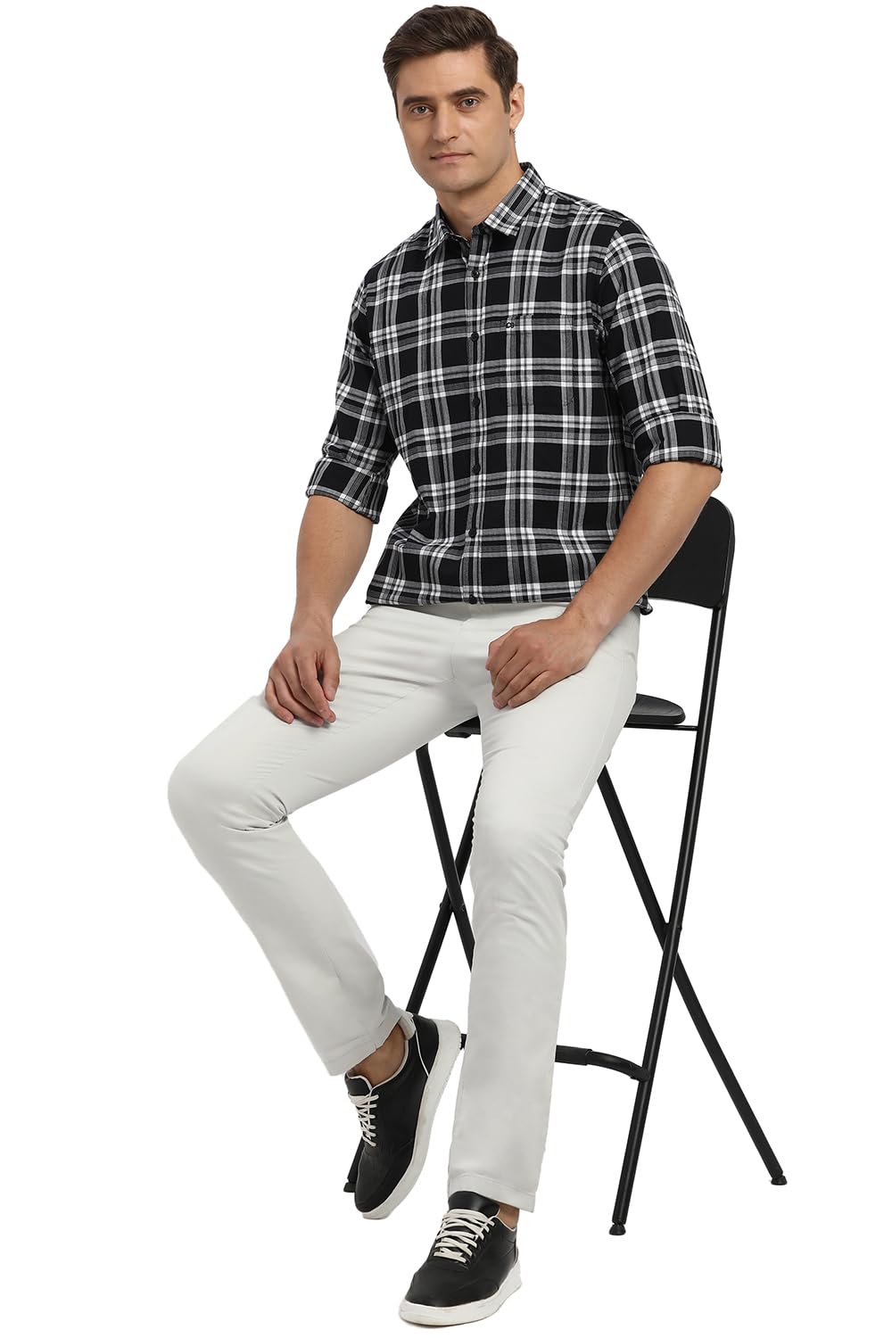 Peter England Men's Black Checkered Shirt - Image 5