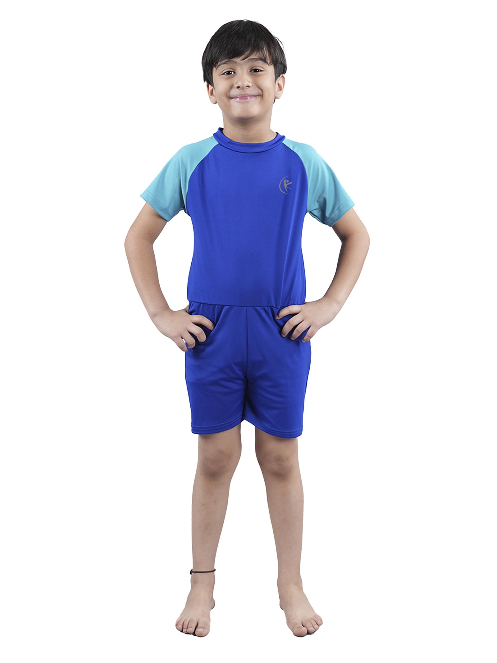 KiddoPanti Boys Girls Half Sleeve Swim Suit - Royal Blue Turquoise