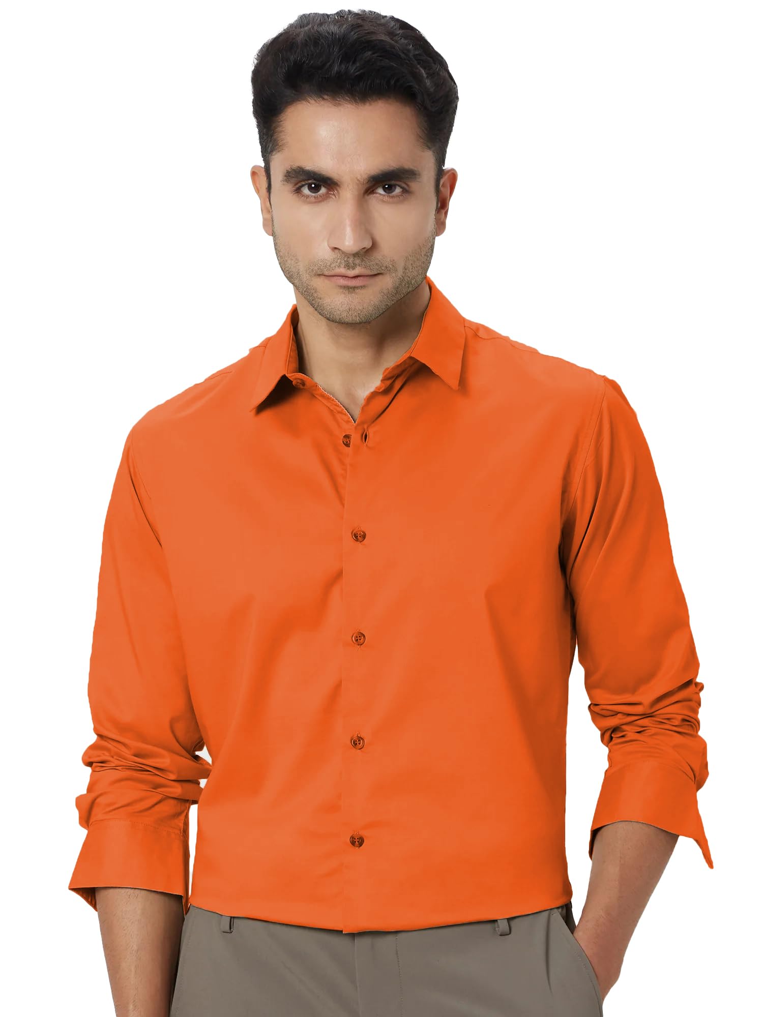 U-TURN Men's Cotton Formal Shirt - Orange