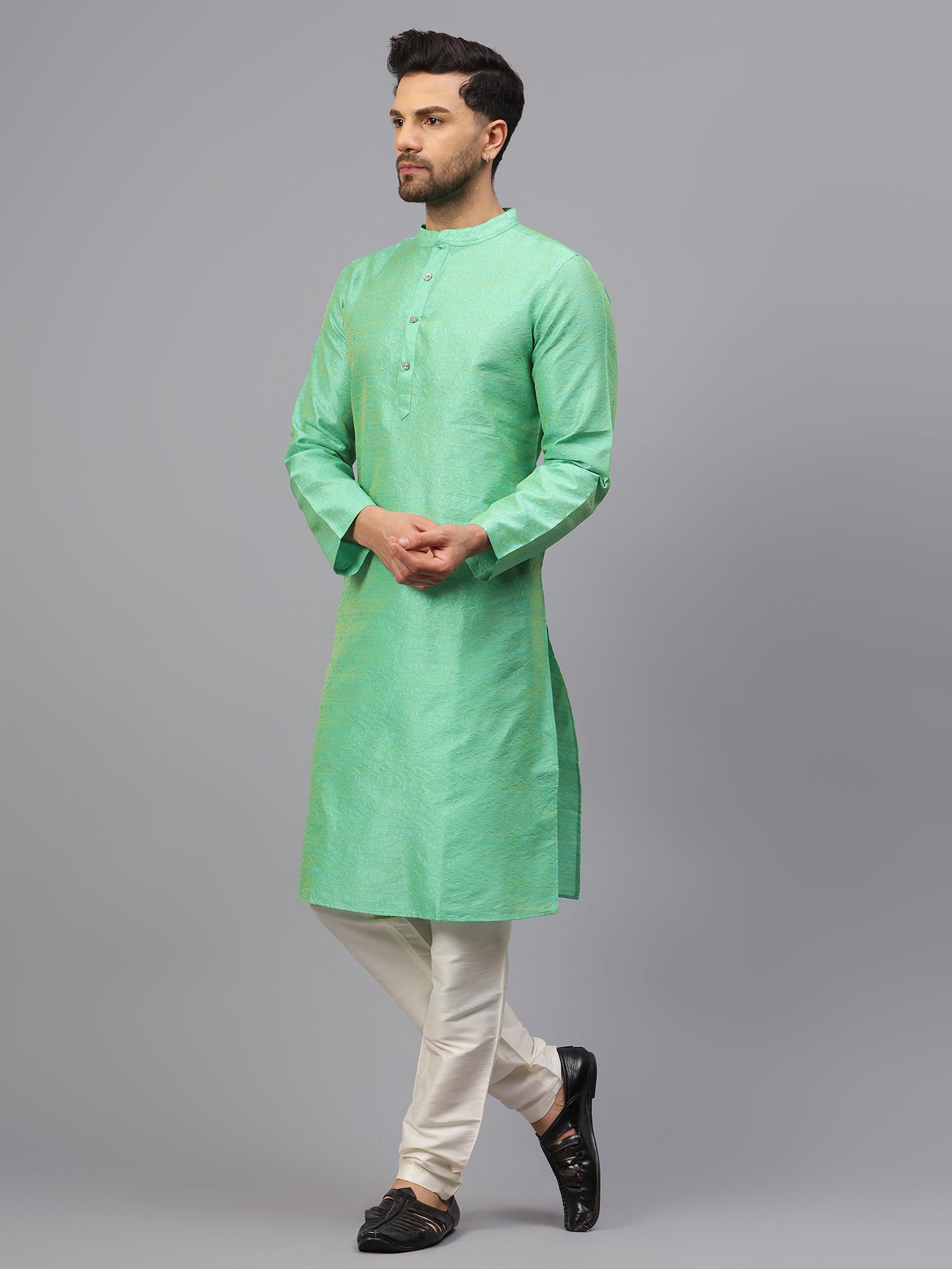 GarbGlide Men's Cotton Silk Blend Kurta Pyjama Set - Image 3