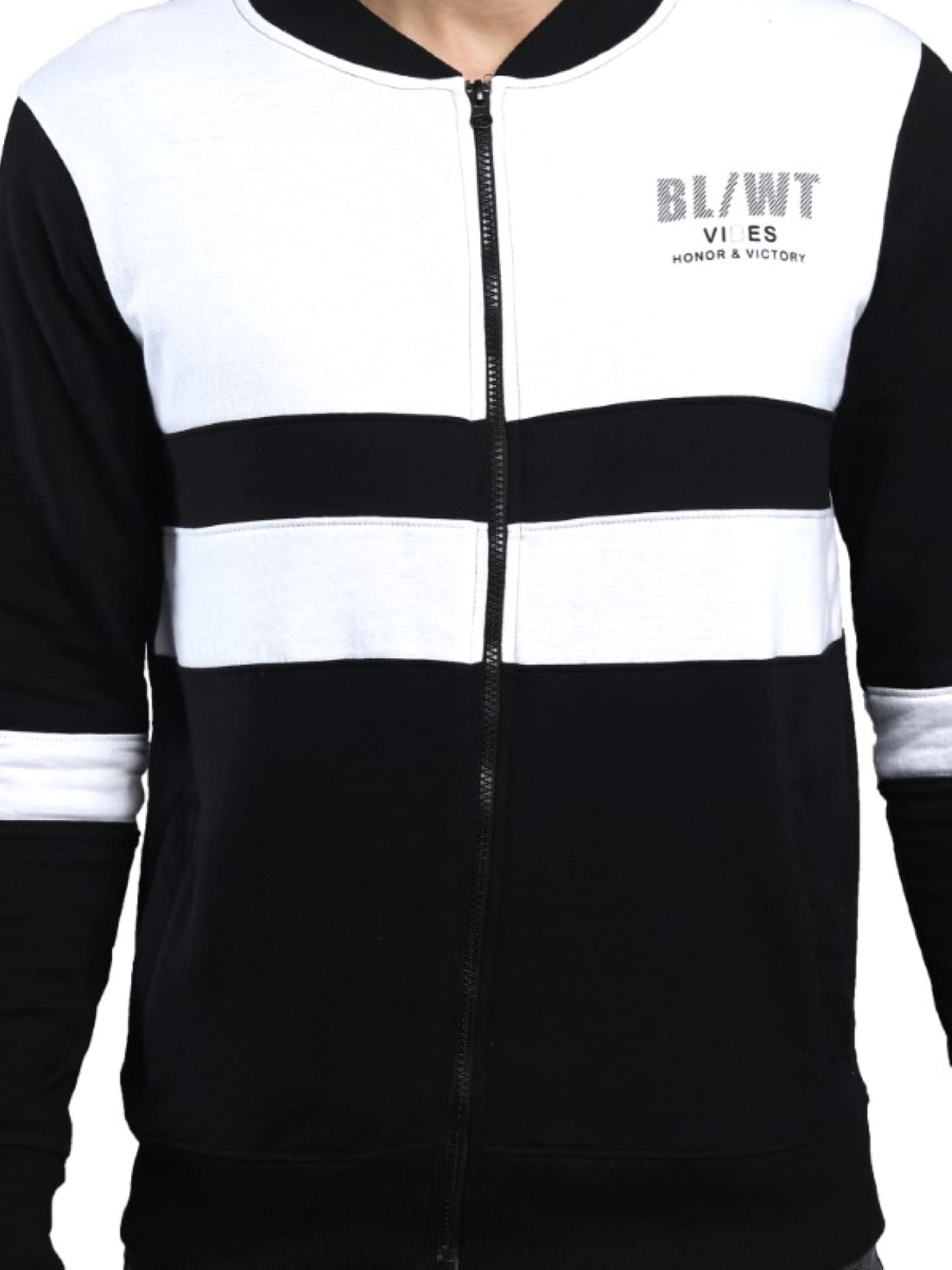 Maniac Men Color Block Casual Zip Jacket - Black White - Image 4