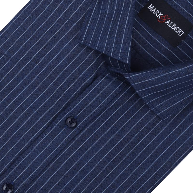 MARK & ALBERT Men's Cotton Slim Fit Shirt - Navy Blue - Image 2
