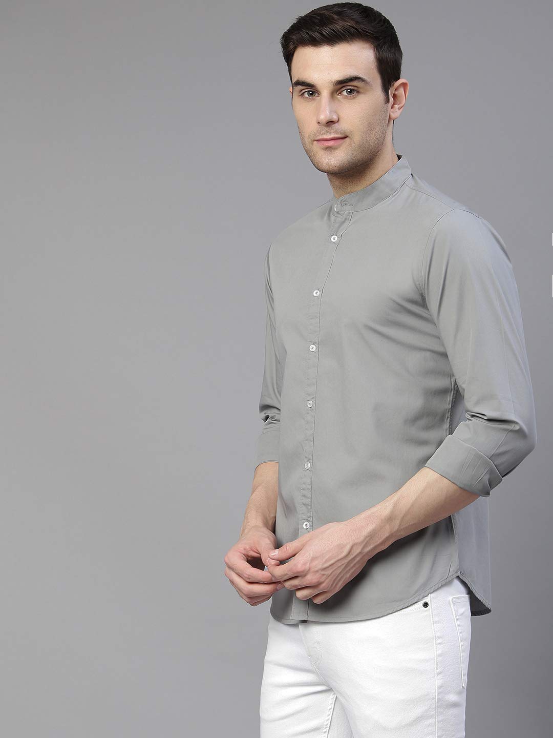 Dennis Lingo Grey Cotton Casual Shirt for Men - Image 2