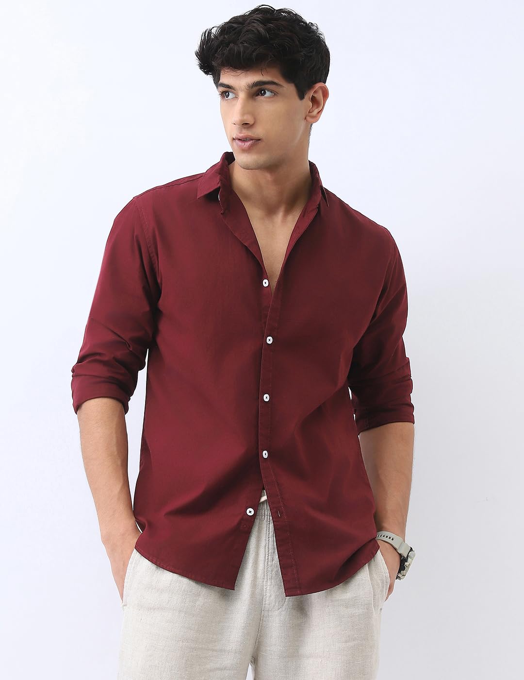 Urbano Men's Maroon Cotton Casual Shirt - Image 2