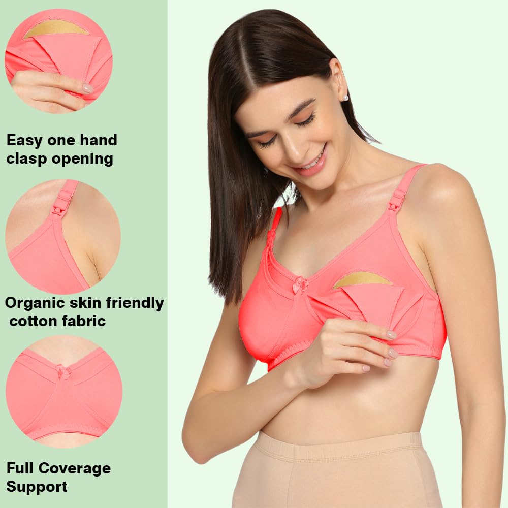 Evamomies Women's Cotton Lycra Feeding Bra - Black Pink Peach - Image 5