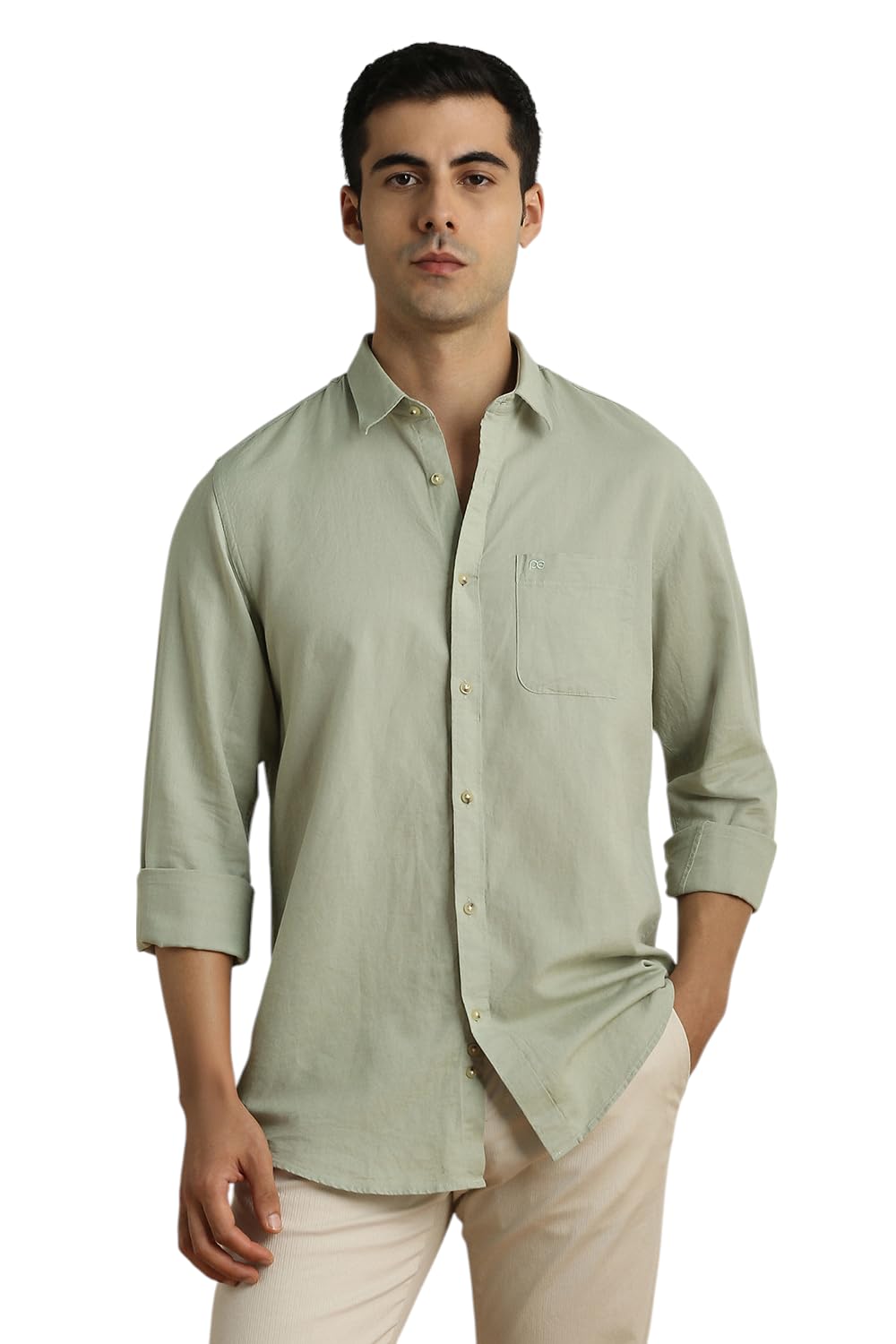 Peter England Men's Slim Fit Shirt - Green
