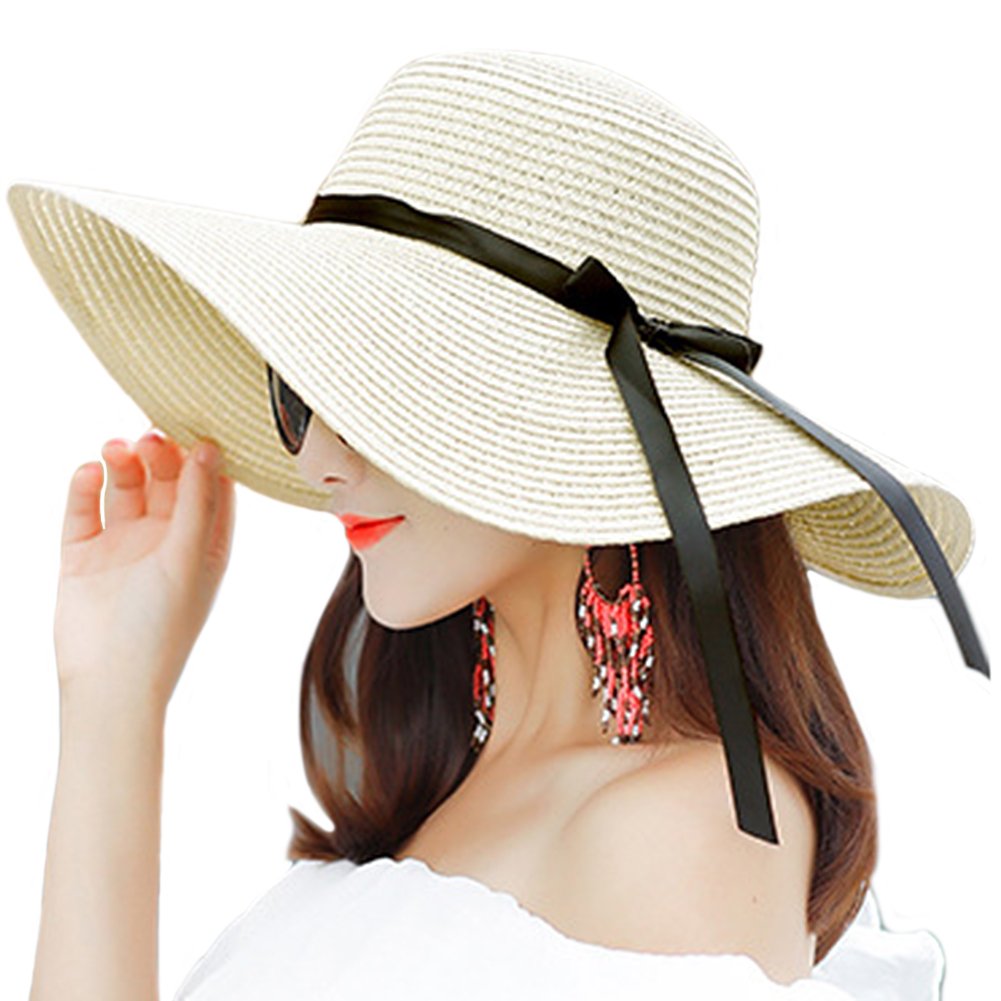 Itopfox Women's Straw Sun Hat - Beige - Image 3