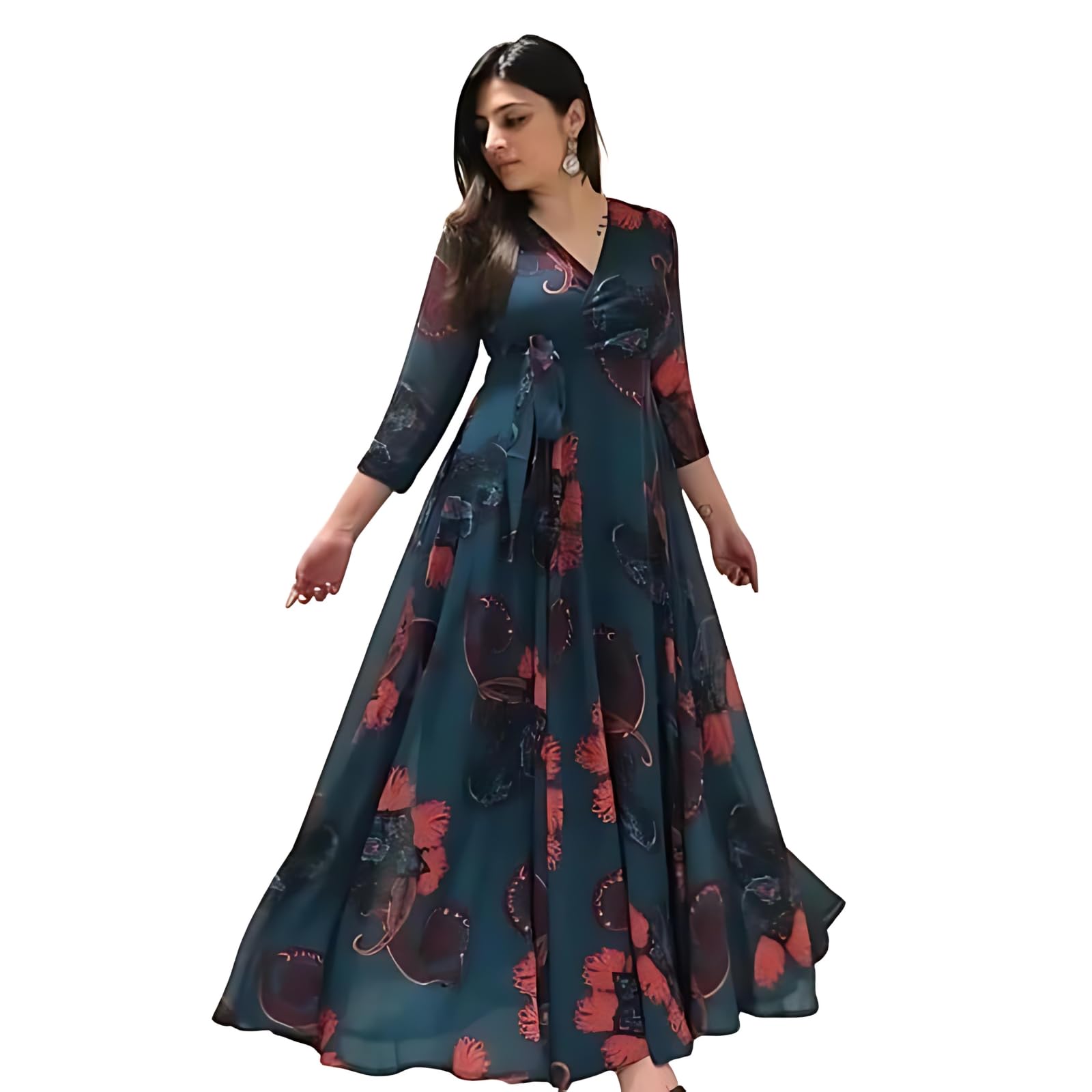 GarbGlide Women Georgette Floral Print Maxi Dress
