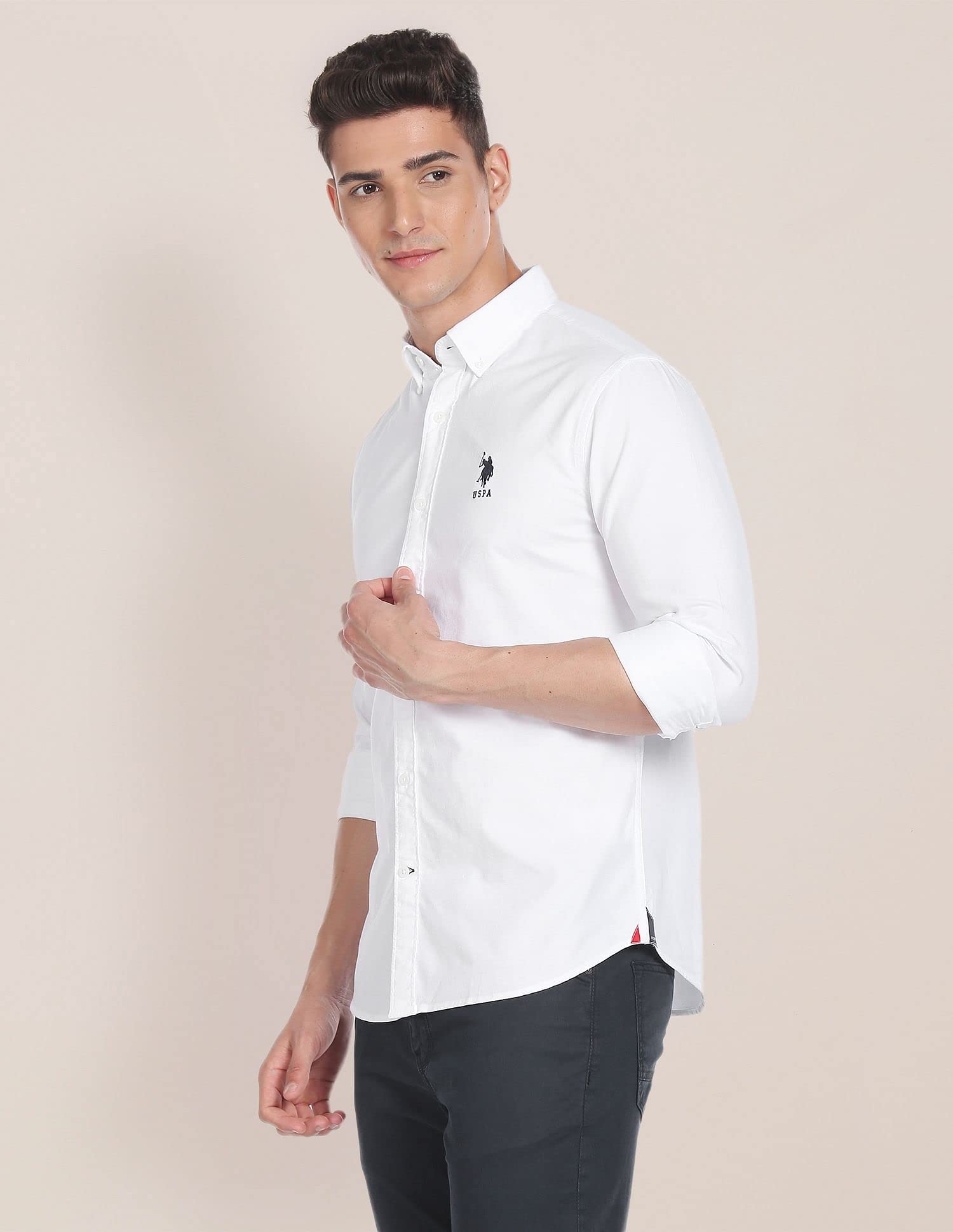 U.S. POLO ASSN. Men Cotton Solid Slim Fit Shirt - White - Image 5