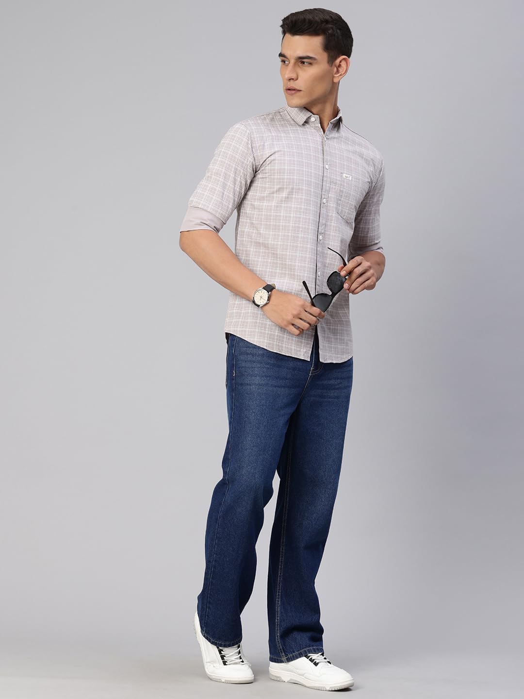 Majestic Man Checked Cotton Shirt for Men - Dusty Purple - Image 5