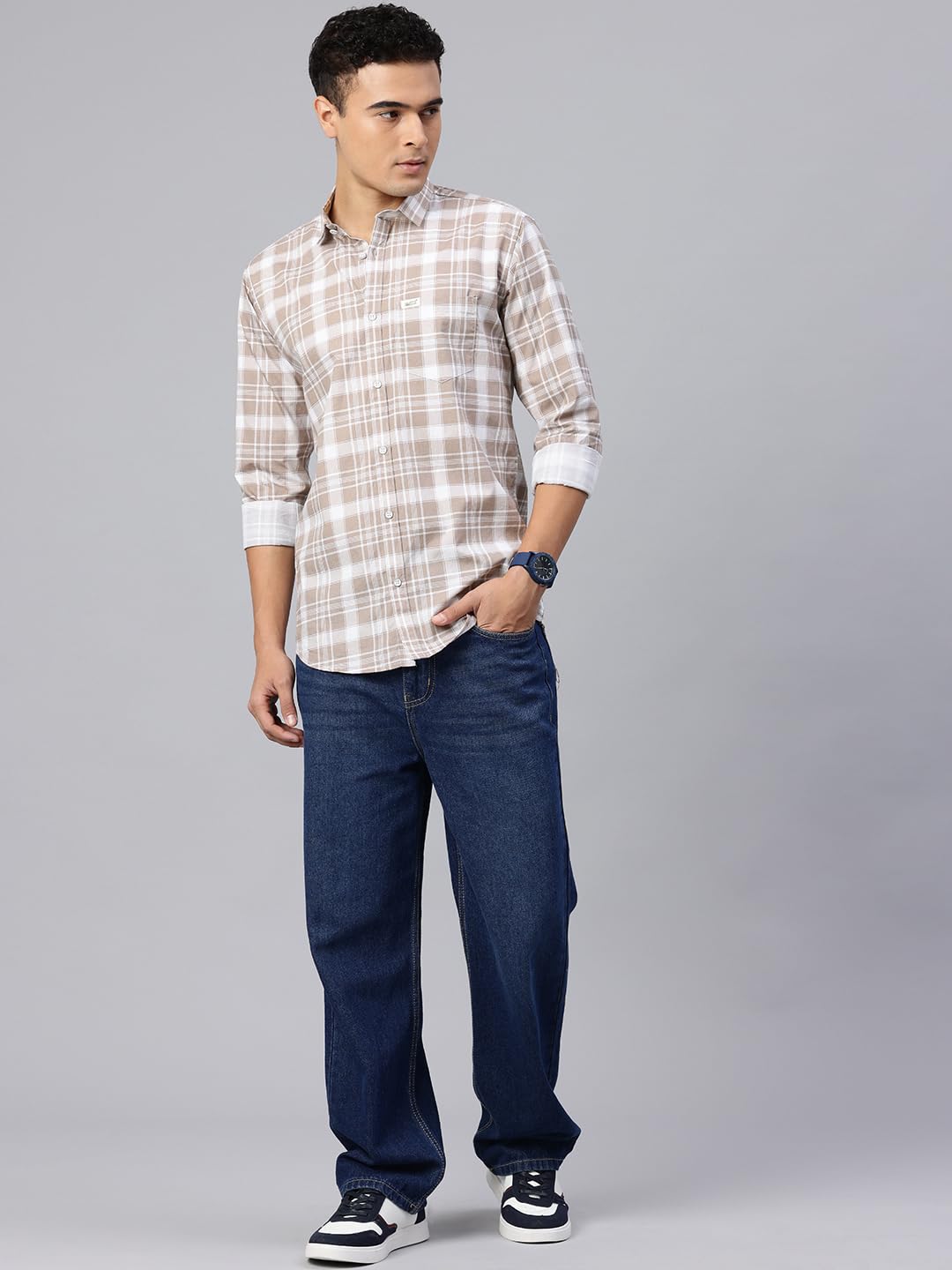 Majestic Man Checked Cotton Shirt - Dusty Brown - Image 5