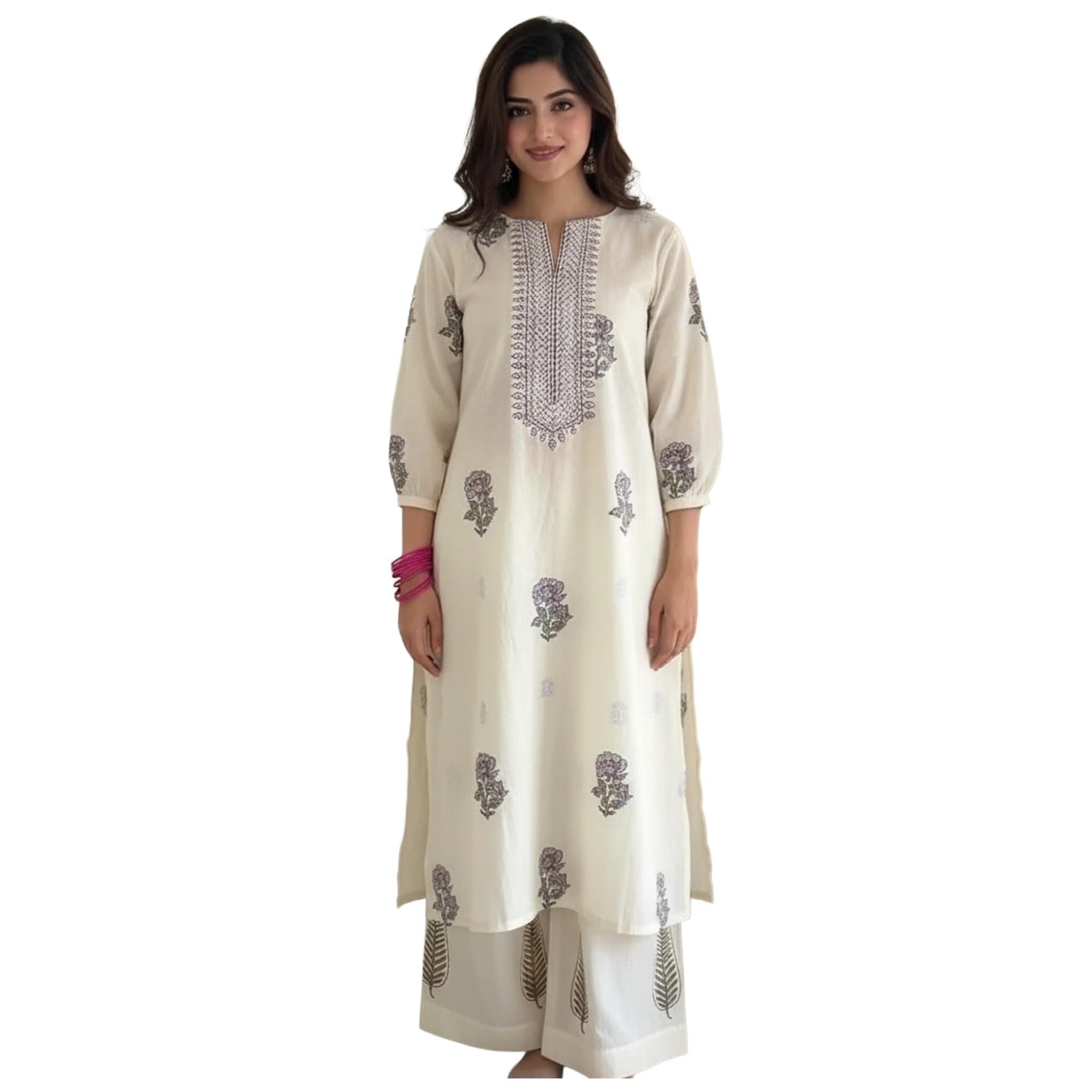 ANNI DESIGNER White Rayon Viscose Floral Kurta Set for Women