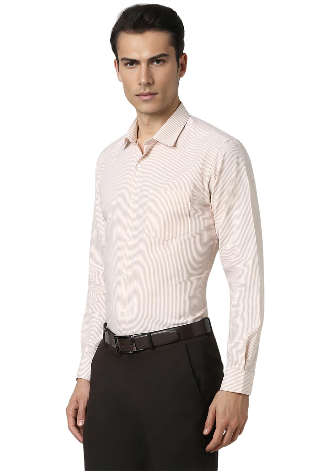 Peter England Men's Formal Shirt - Beige Striped - Image 2
