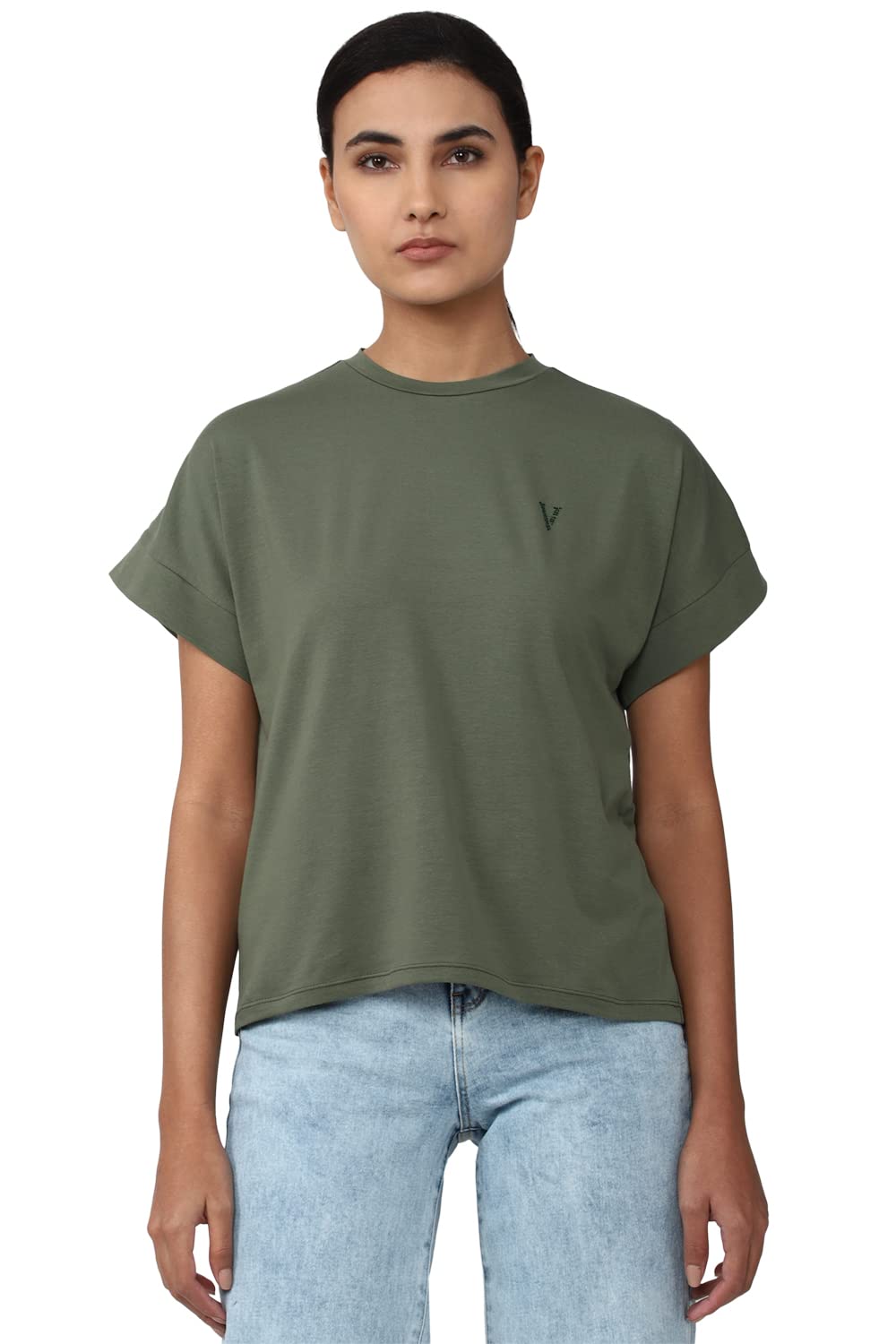 Van Heusen Women's Solid T-Shirt - Light Olive