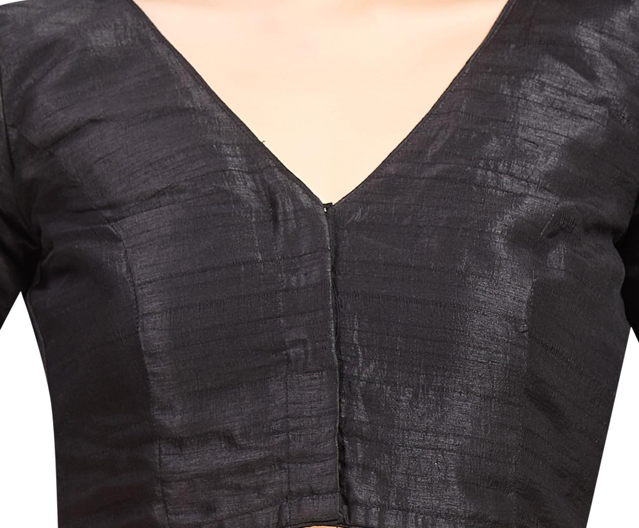 Studio Shringaar Raw Silk V Neck Saree Blouse - Black - Image 5