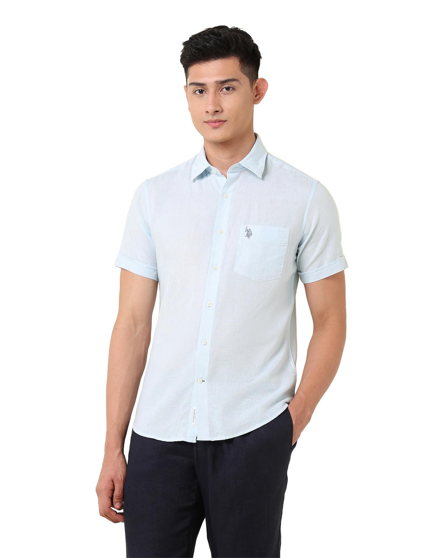 U.S. POLO ASSN. Men's Cotton Linen Shirt - Blue