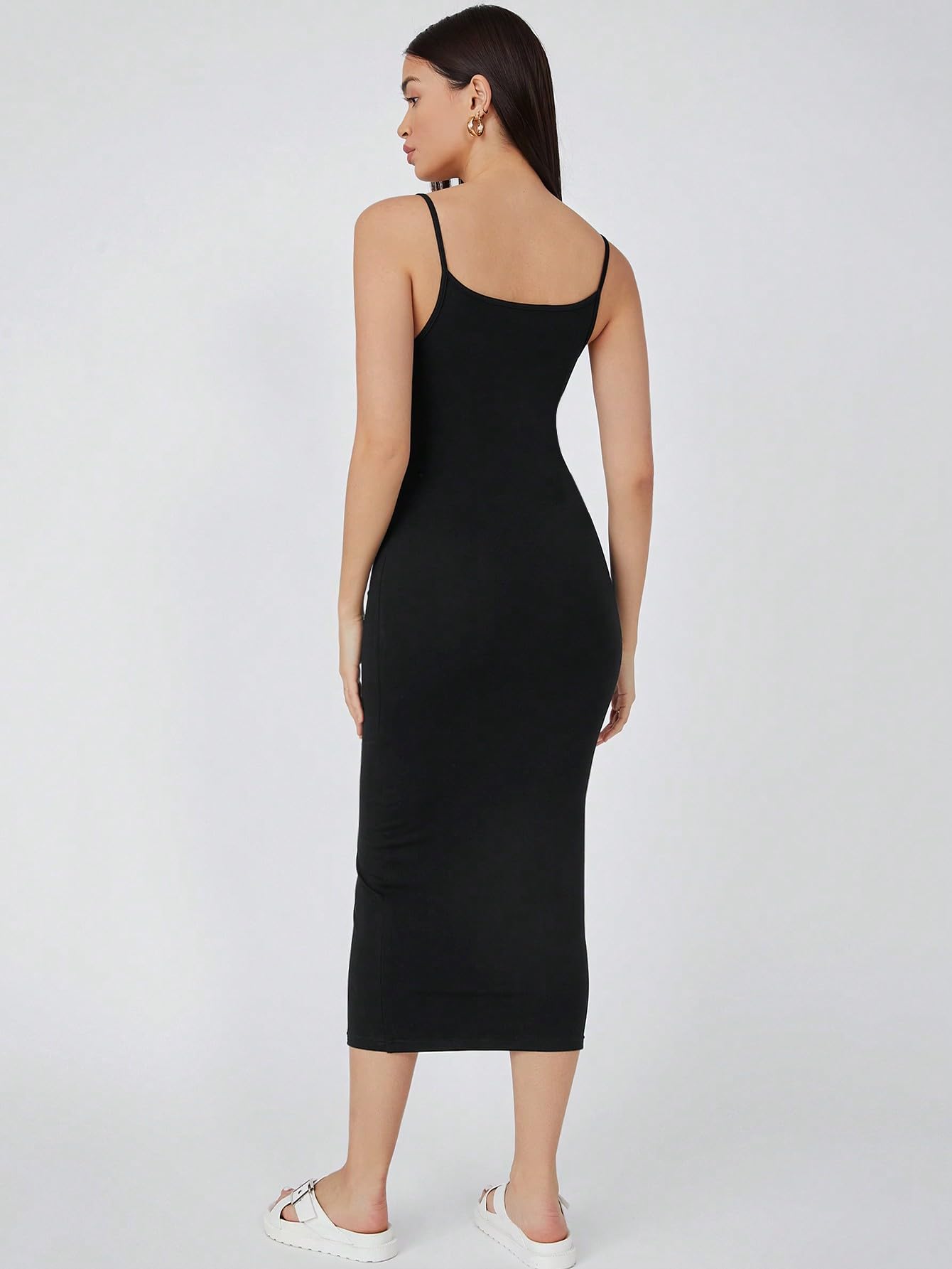 Aahwan Black Spaghetti Strap Midi Bodycone Dress - Image 2
