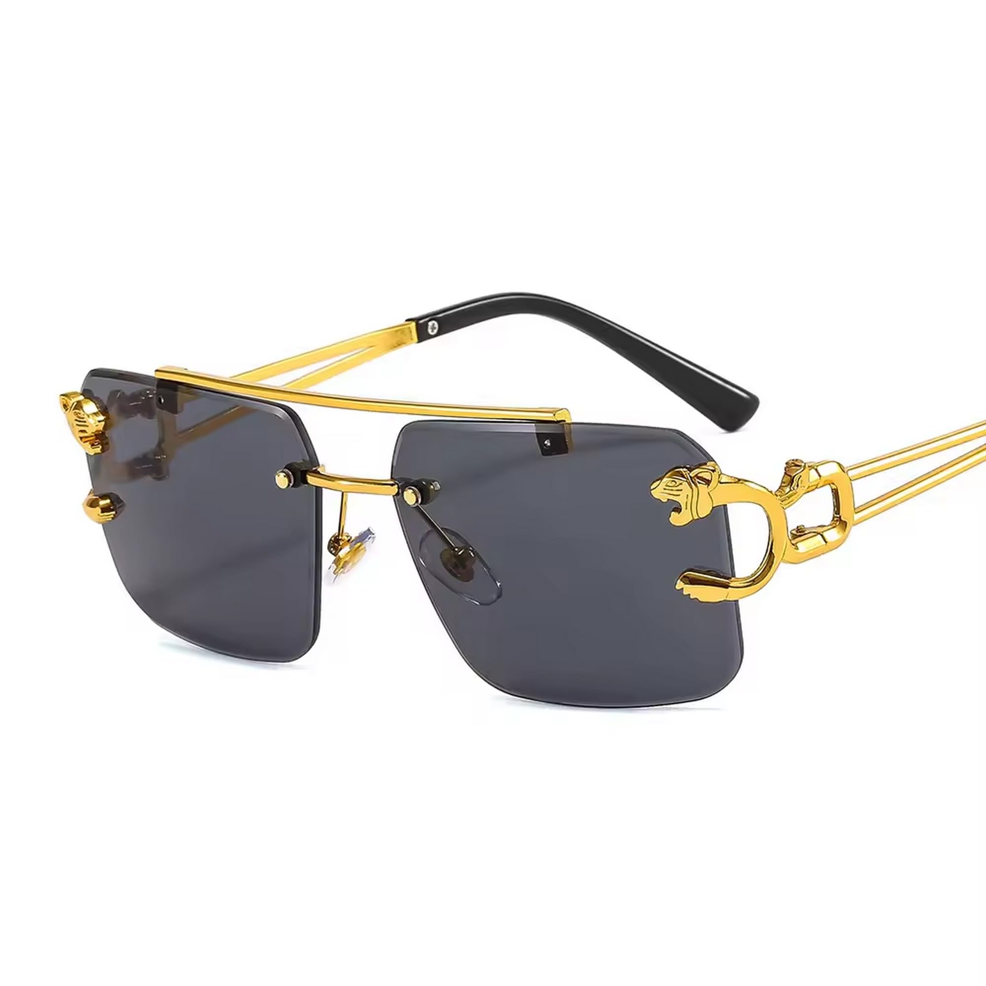 Dervin Retro Rimless Sunglasses - Black Unisex - Image 4