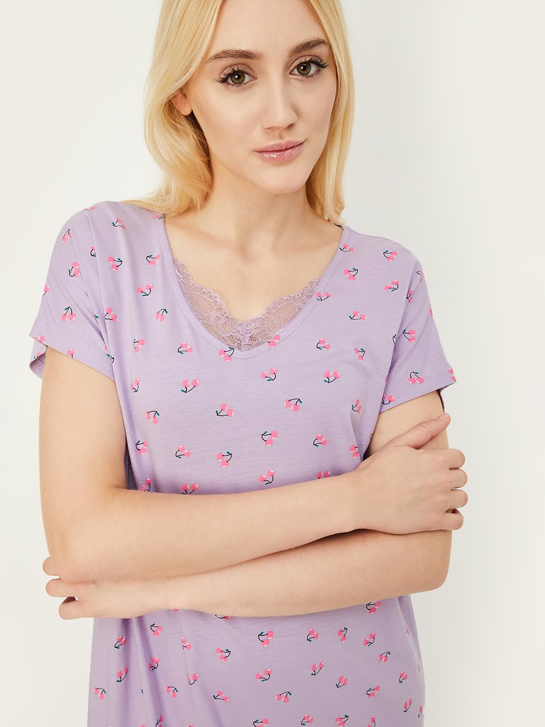 Max Women Cotton Calf Length Nightgown - Lilac - Image 2