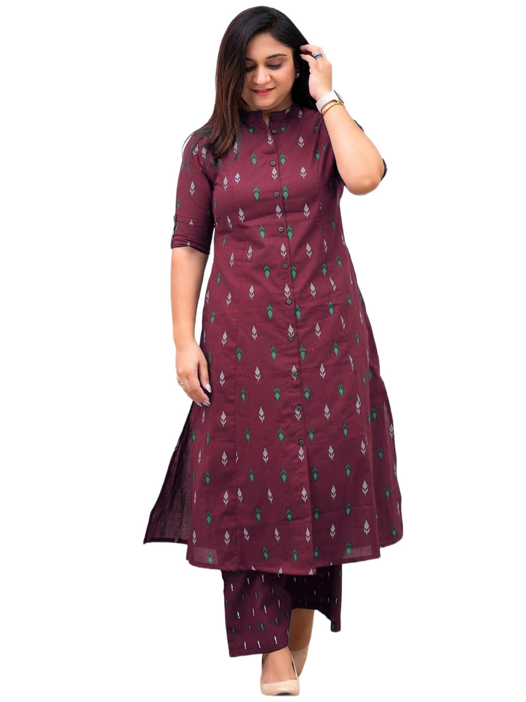GoSriKi Women's Rayon Viscose A-Line Kurta - Wine