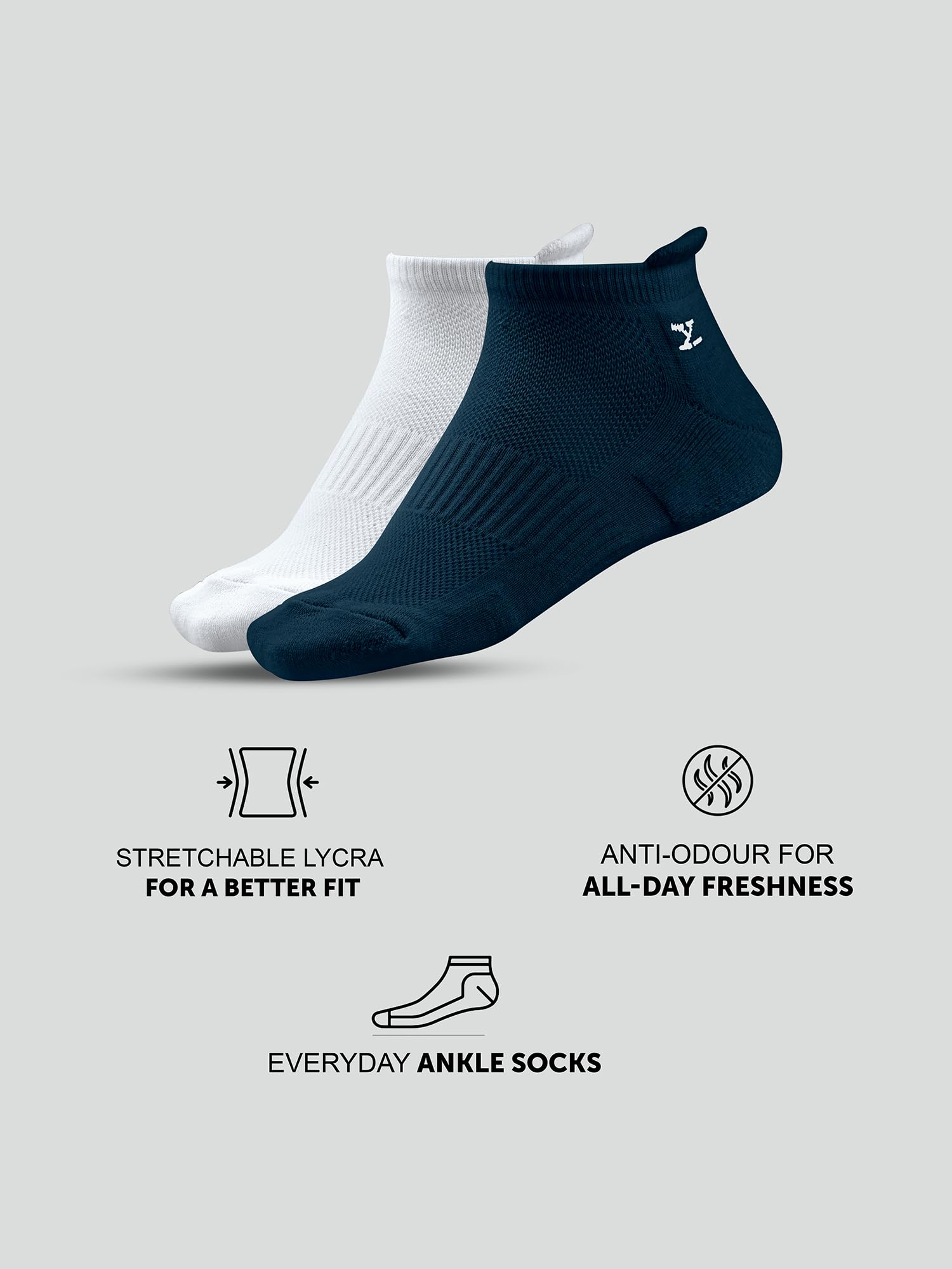 XYXX Men's Ankle Socks - Cotton Blend White Black Blue - Image 2