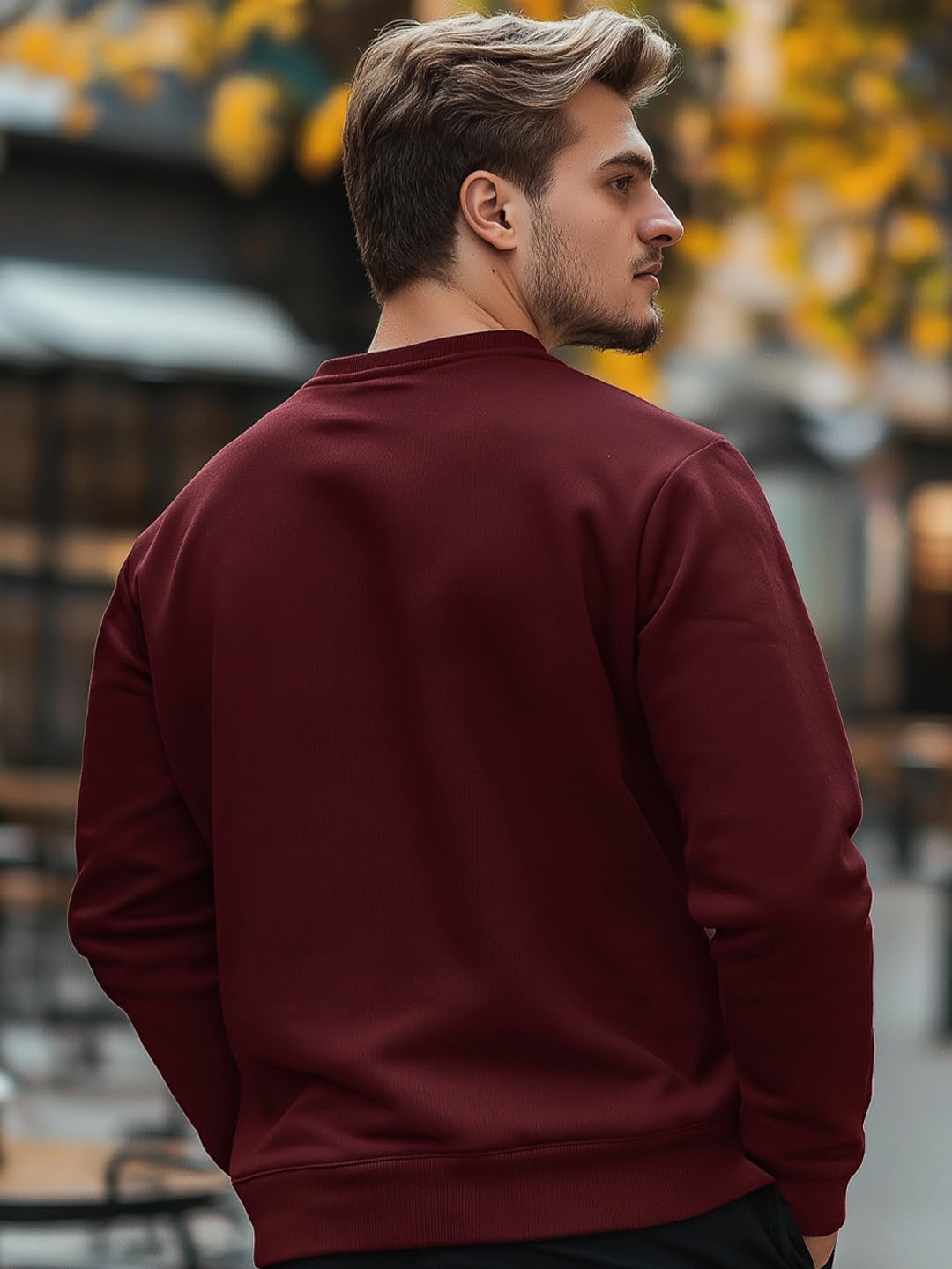 NOBERO Men Polycotton Crew Neck Sweatshirt - Maroon - Image 3