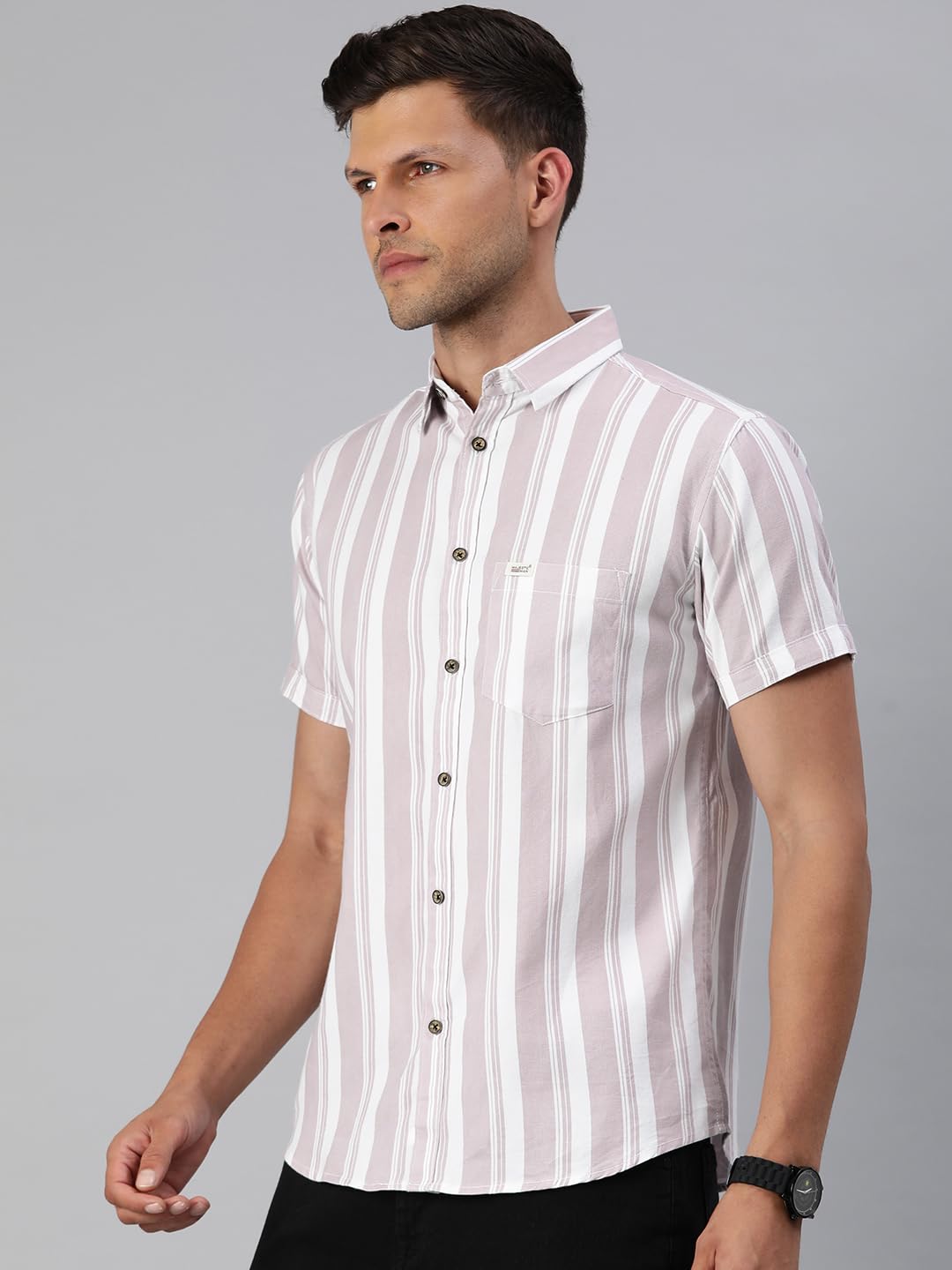 Majestic Man Striped Casual Shirt - Light Purple - Image 3