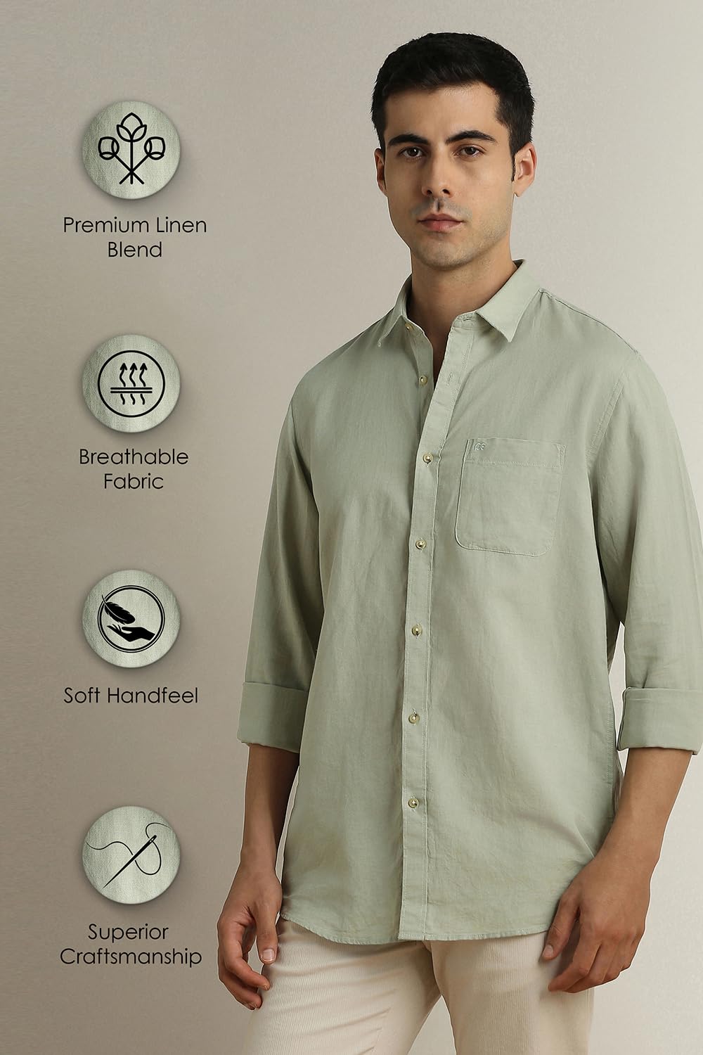 Peter England Men's Slim Fit Shirt - Green - Image 4