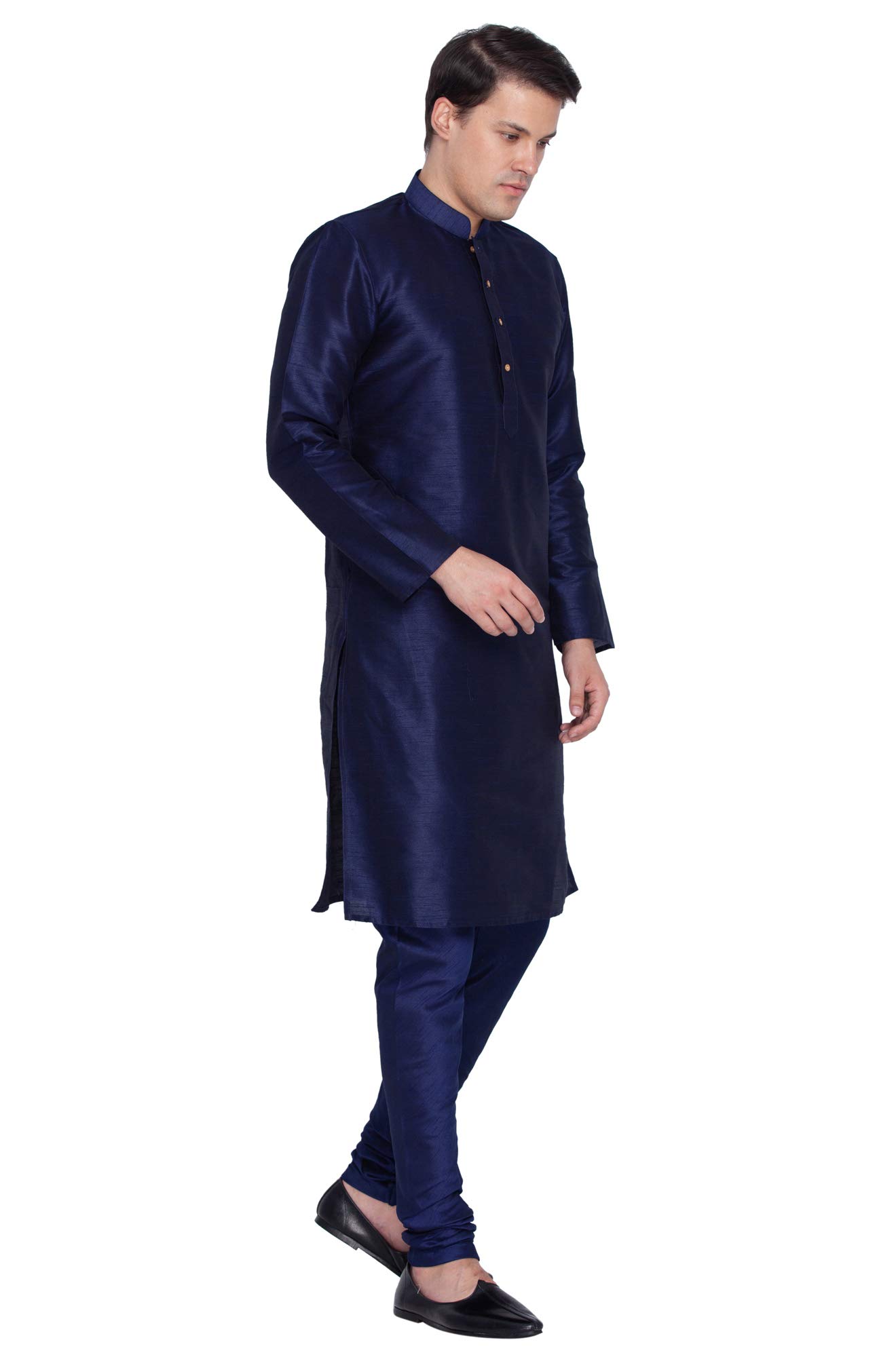 VASTRAMAY Men Blue Cotton Silk Kurta Pyjama Set - Image 3