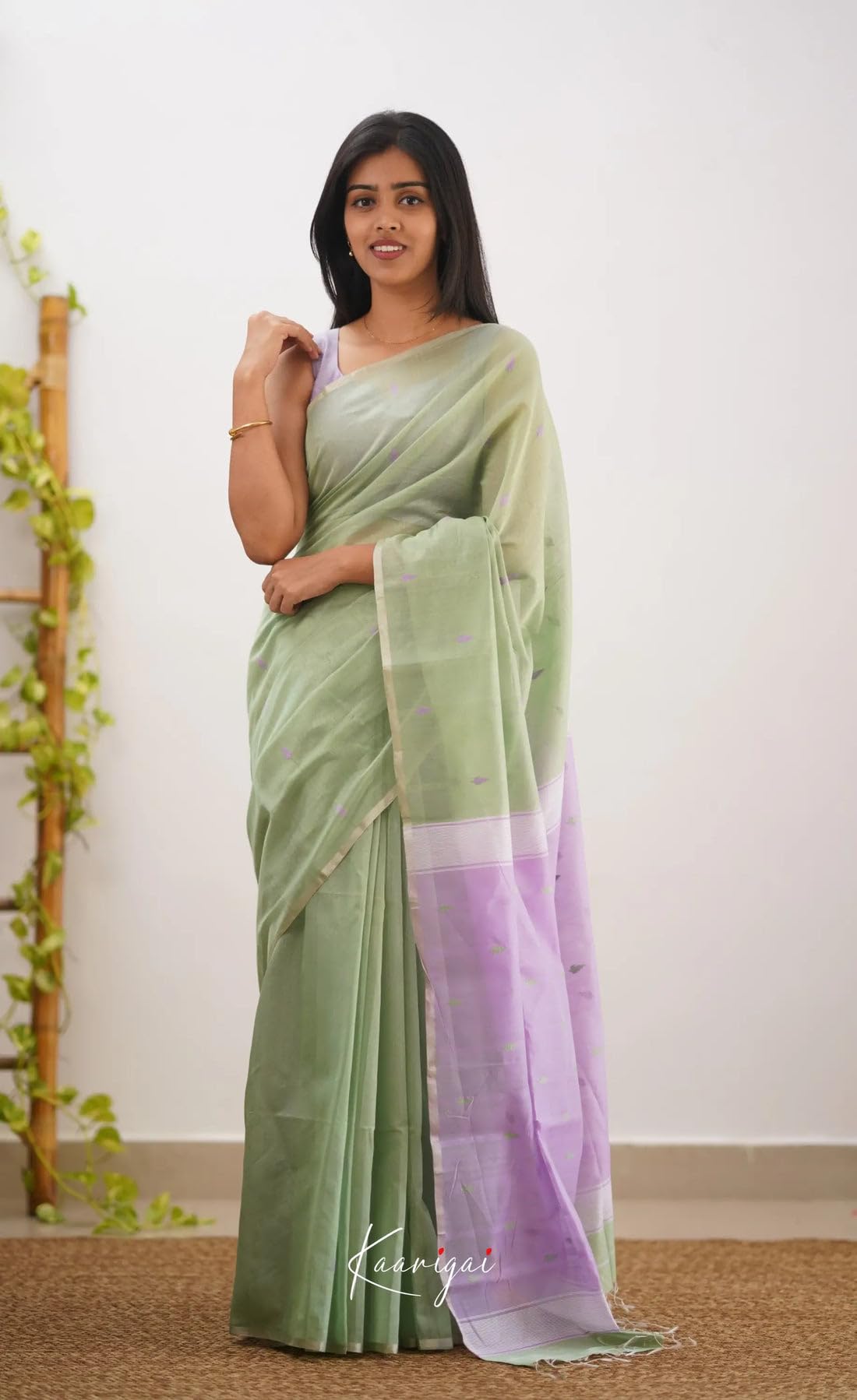 Kanjivaram Silk Saree for Women - Olive Green Lavender - Image 4