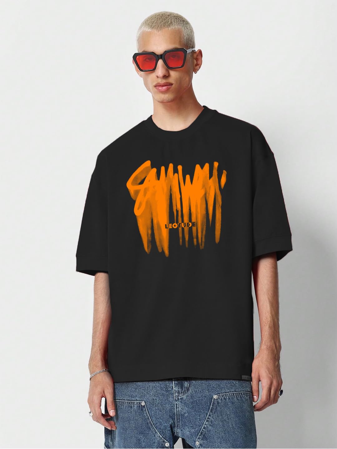 LEOTUDE Men's Orange Printed Tshirt - Image 2