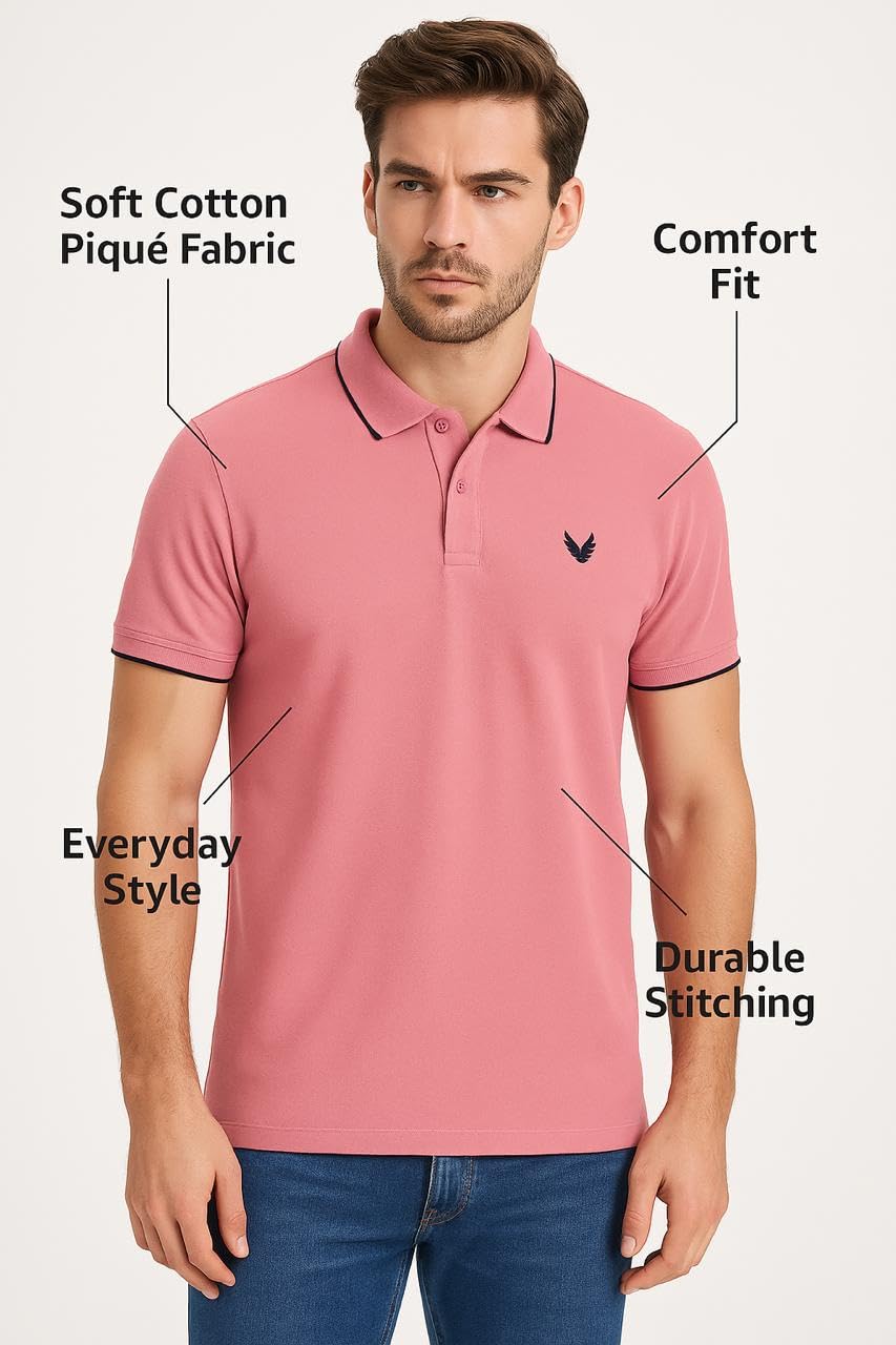 RF RAVES Salmon Pink Pique Polo Shirt for Men - Image 4