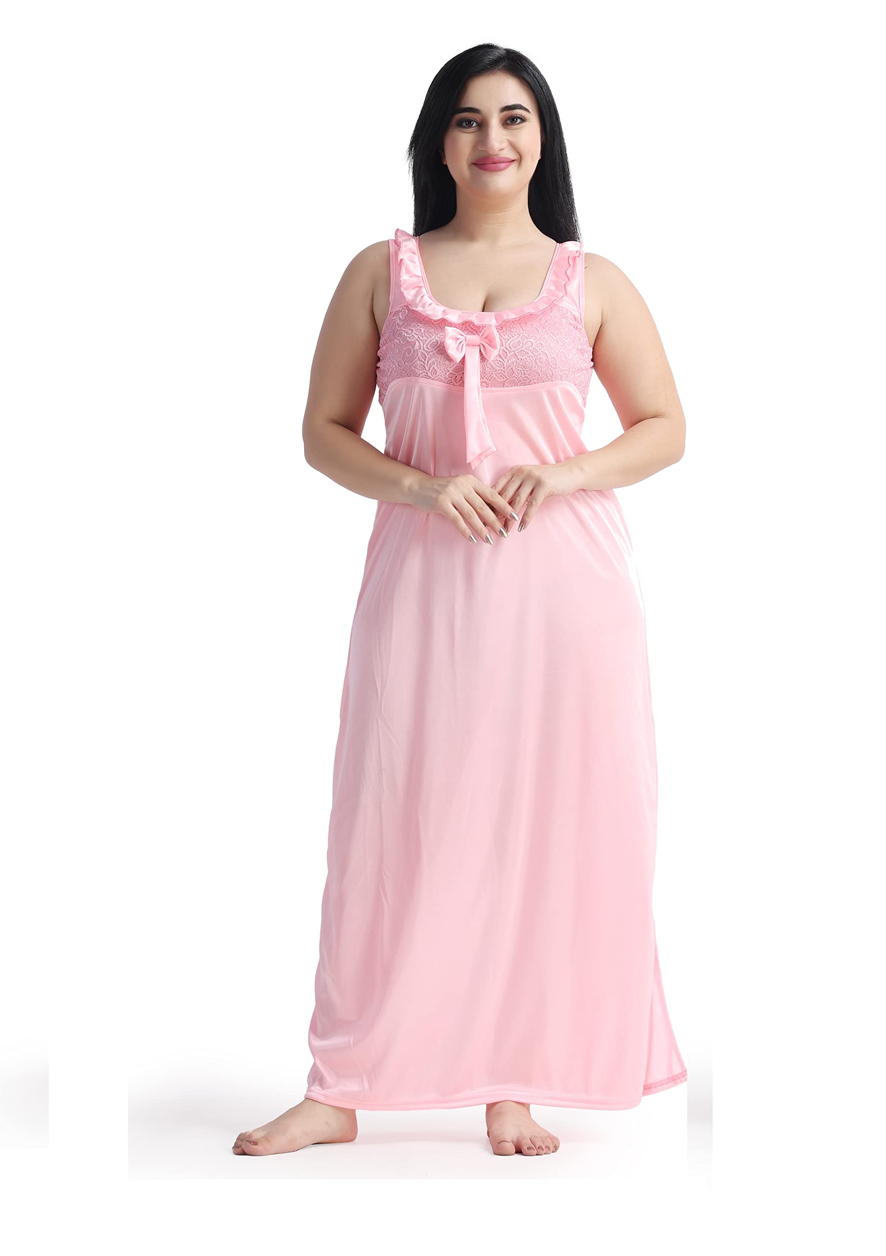 GarbGlide Women Nighty with Robe - Baby Pink - Image 3