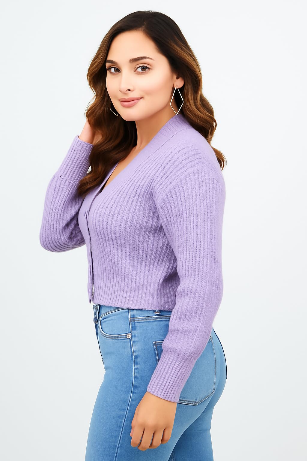 FEVERFEW Women's V Neck Knitted Sweater - Image 3