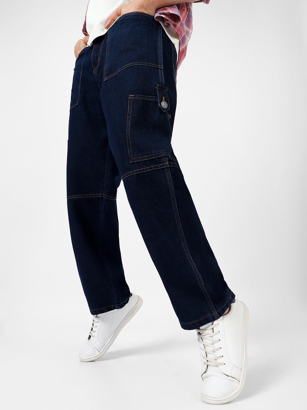 Urbano Fashion Men's Dark Blue Cargo Jeans - Image 2