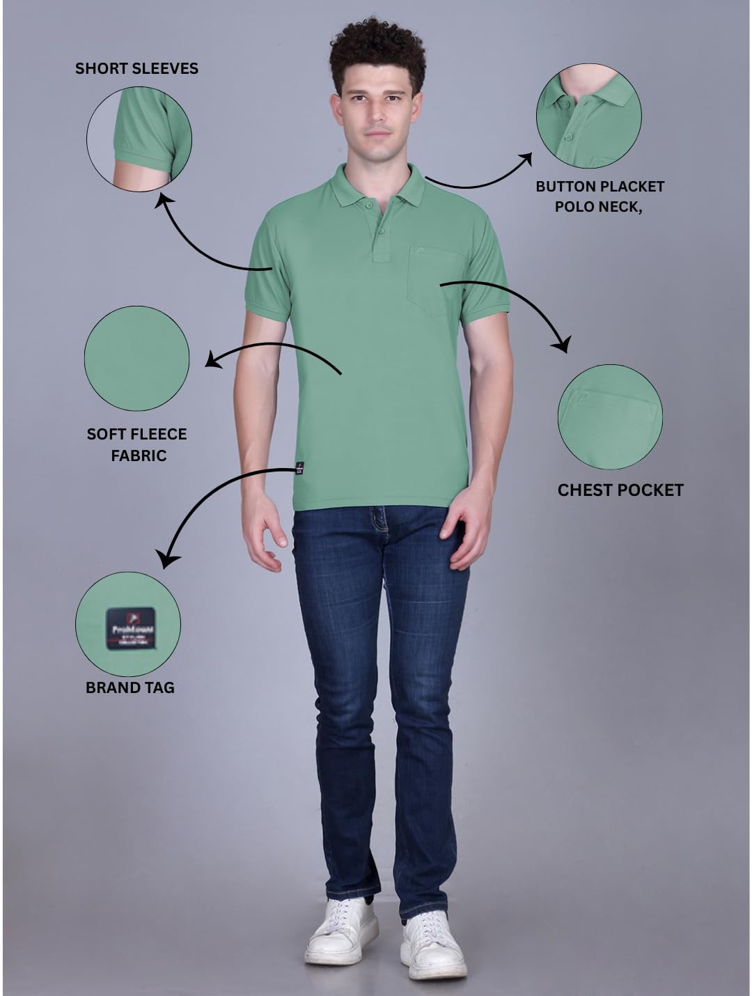 Fyltr Men's Solid Collar Pocket T-Shirt - Green - Image 3