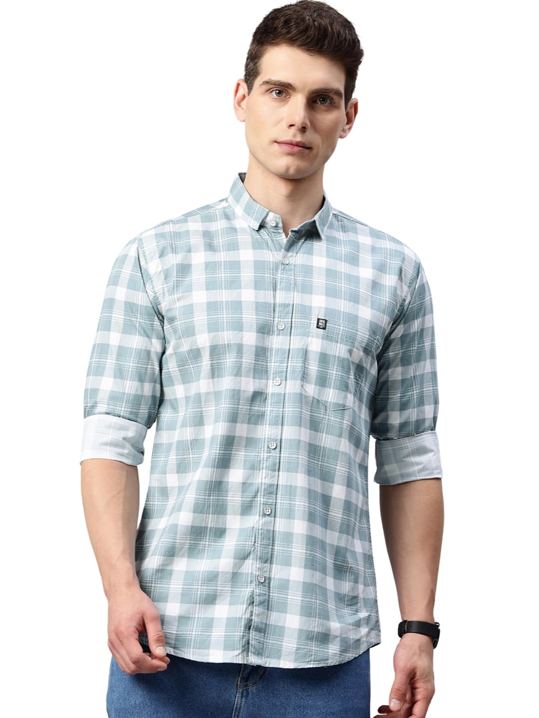 Majestic Man Casual Shirt for Men - Dusty Blue Checkered