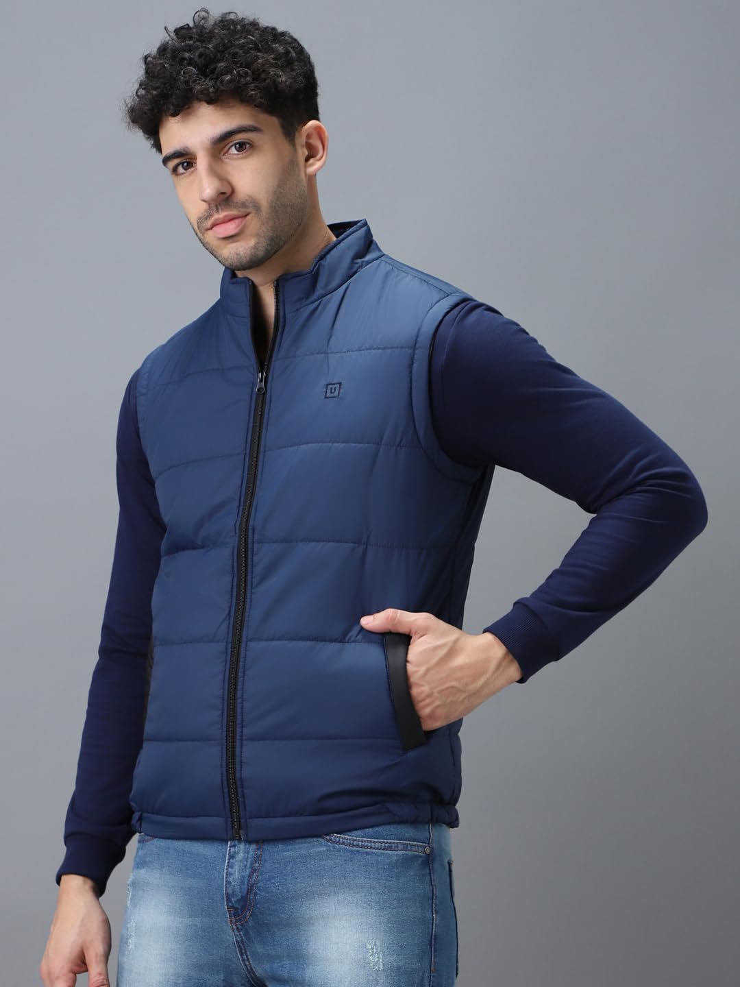 Urbano Fashion Men's Blue Sleeveless Puffer Jacket - Image 3