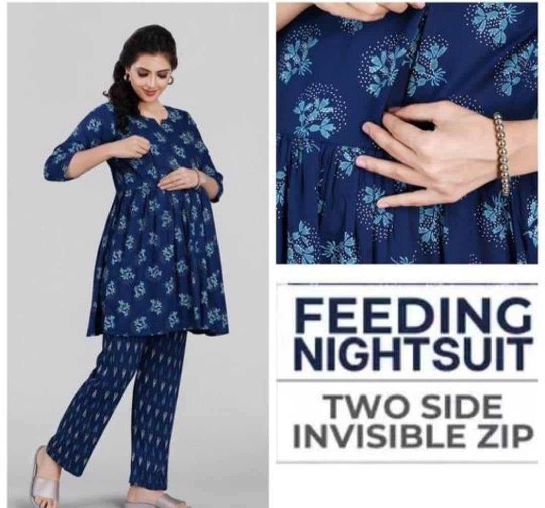 GarbGlide Women's Cotton Feeding Night Suit - Blue - Image 2