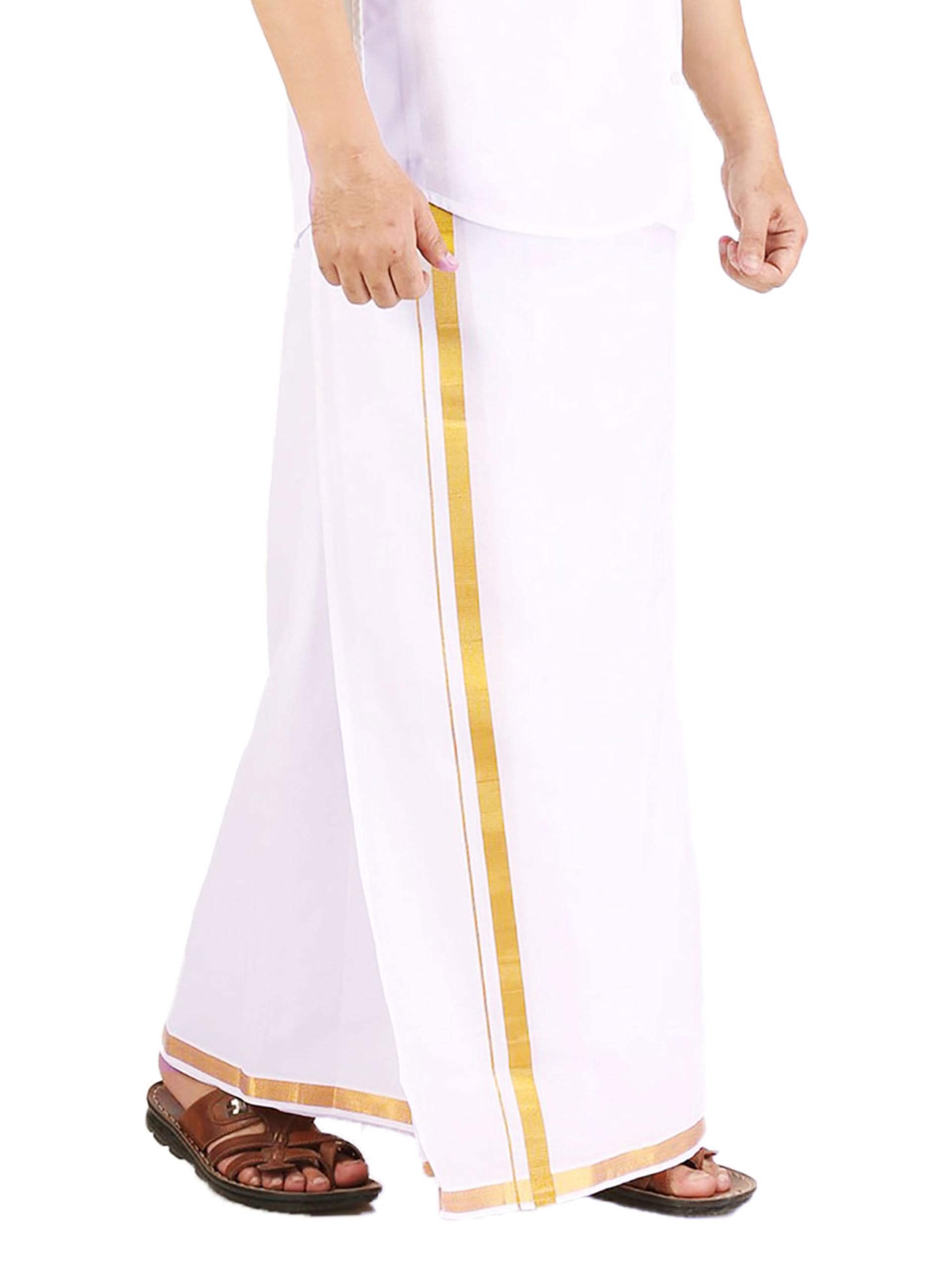 PRAKASAM Cotton Dhoti with Gold Jari Border