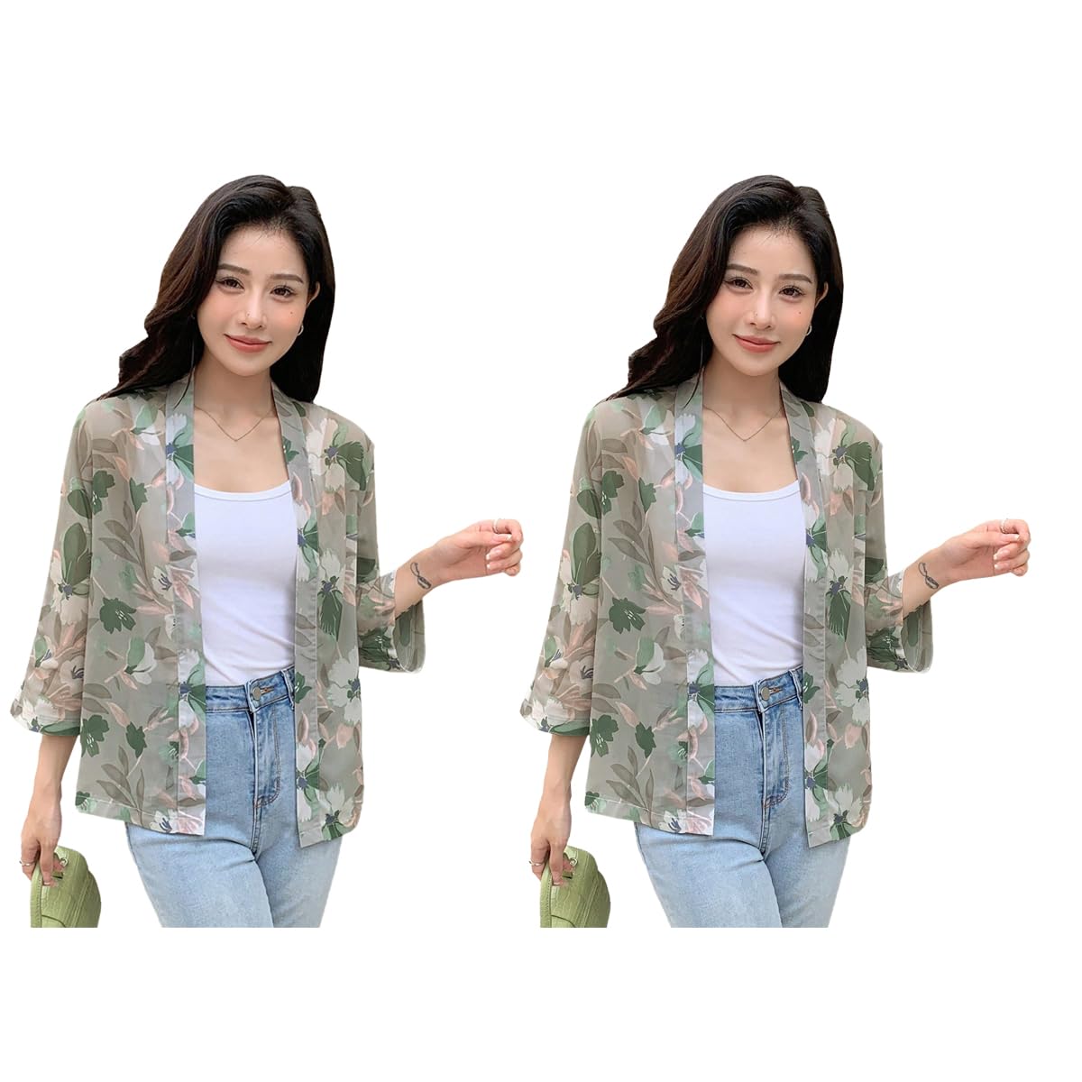 TOPLOT Women's Floral Georgette Shrug - Green