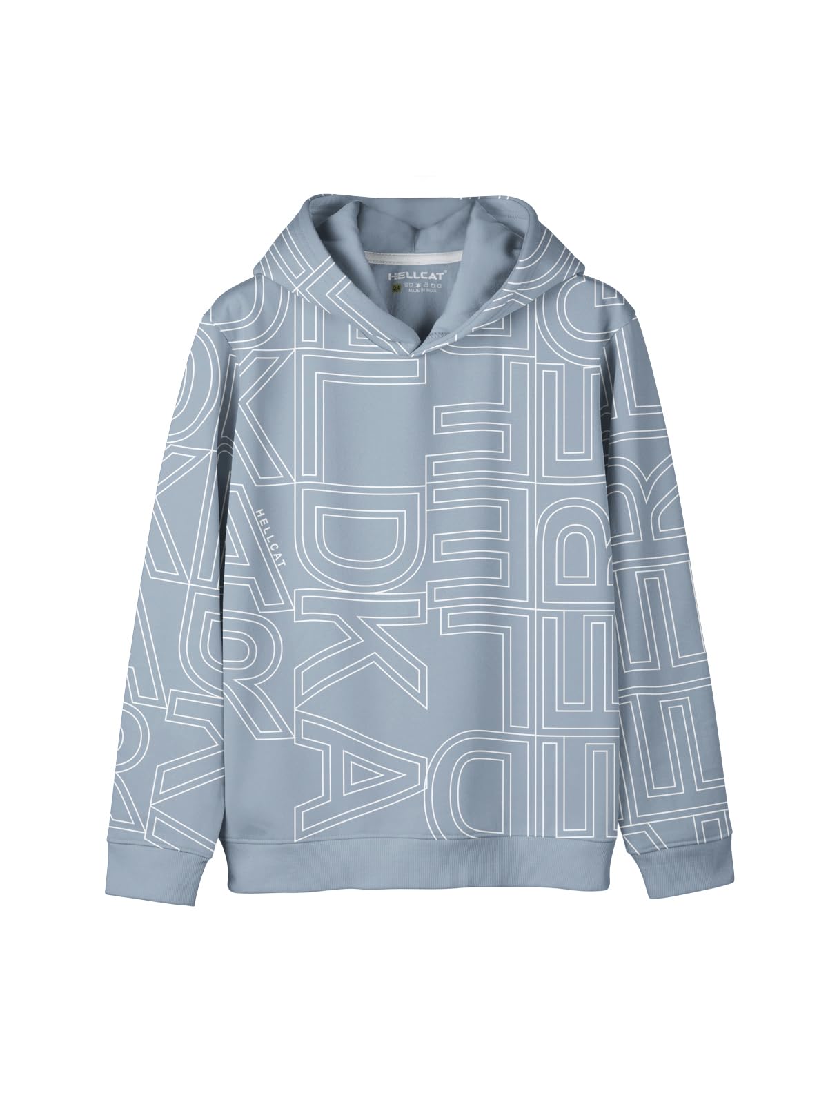 HELLCAT Printed Cotton Hoodie for Boys - Bluish Grey