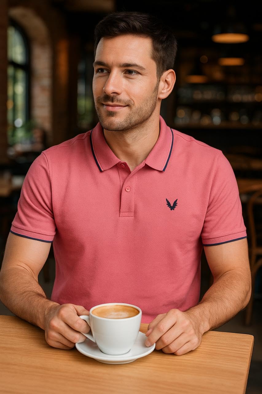 RF RAVES Salmon Pink Pique Polo Shirt for Men - Image 5