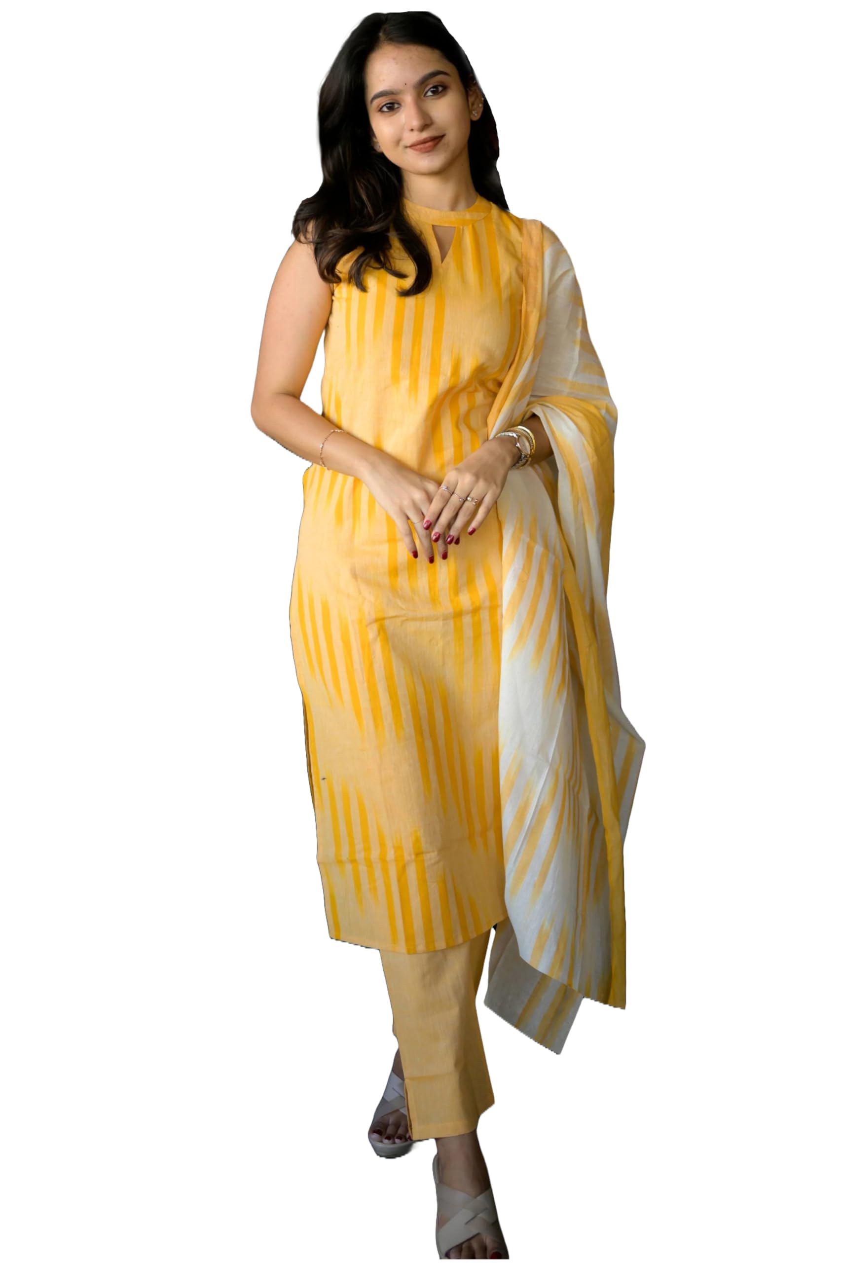 ANNI DESIGNER Women's Rayon Viscose Kurta with Pant & Dupatta - Yellow