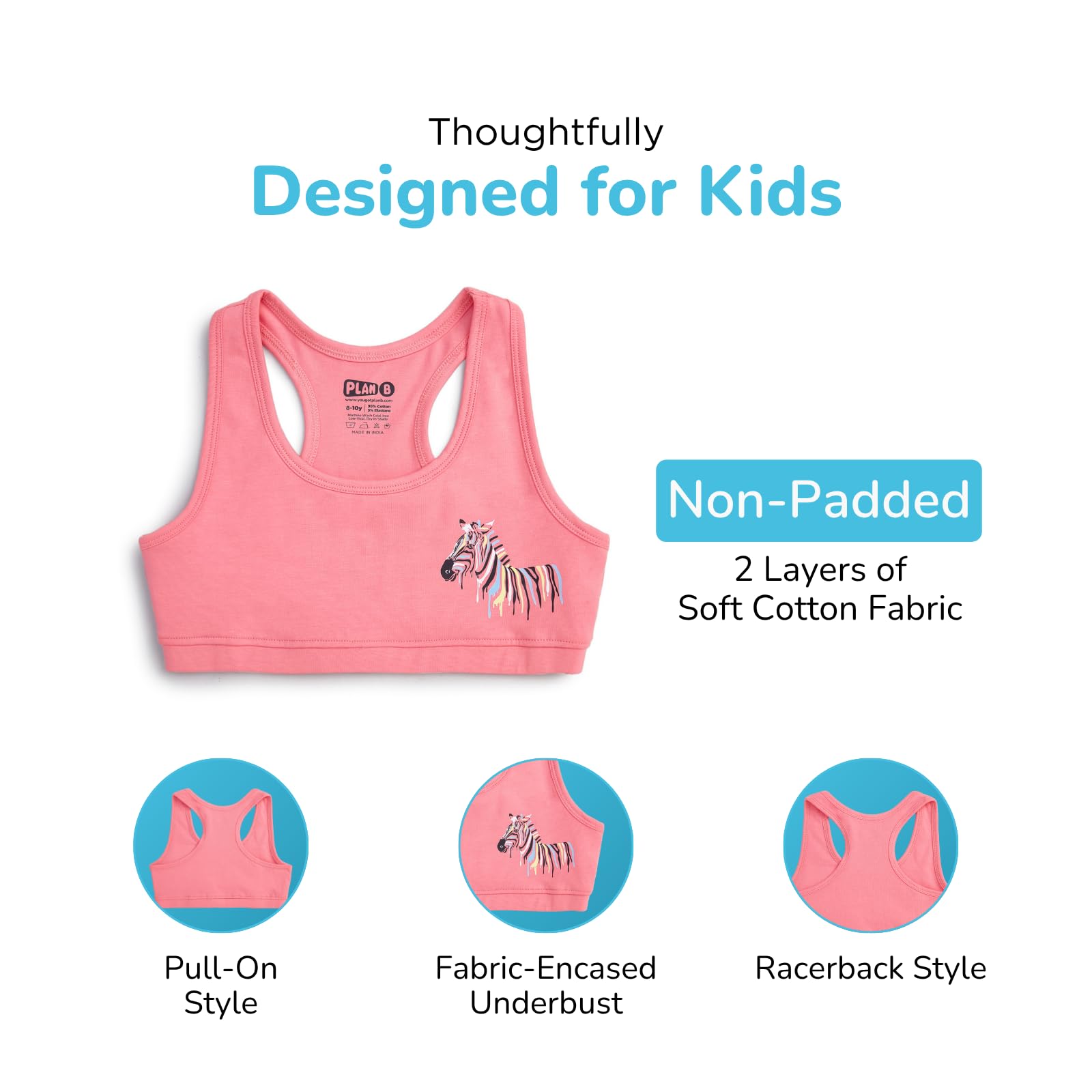 YouGotPlanB Cotton Sports Bra for Girls - Image 3