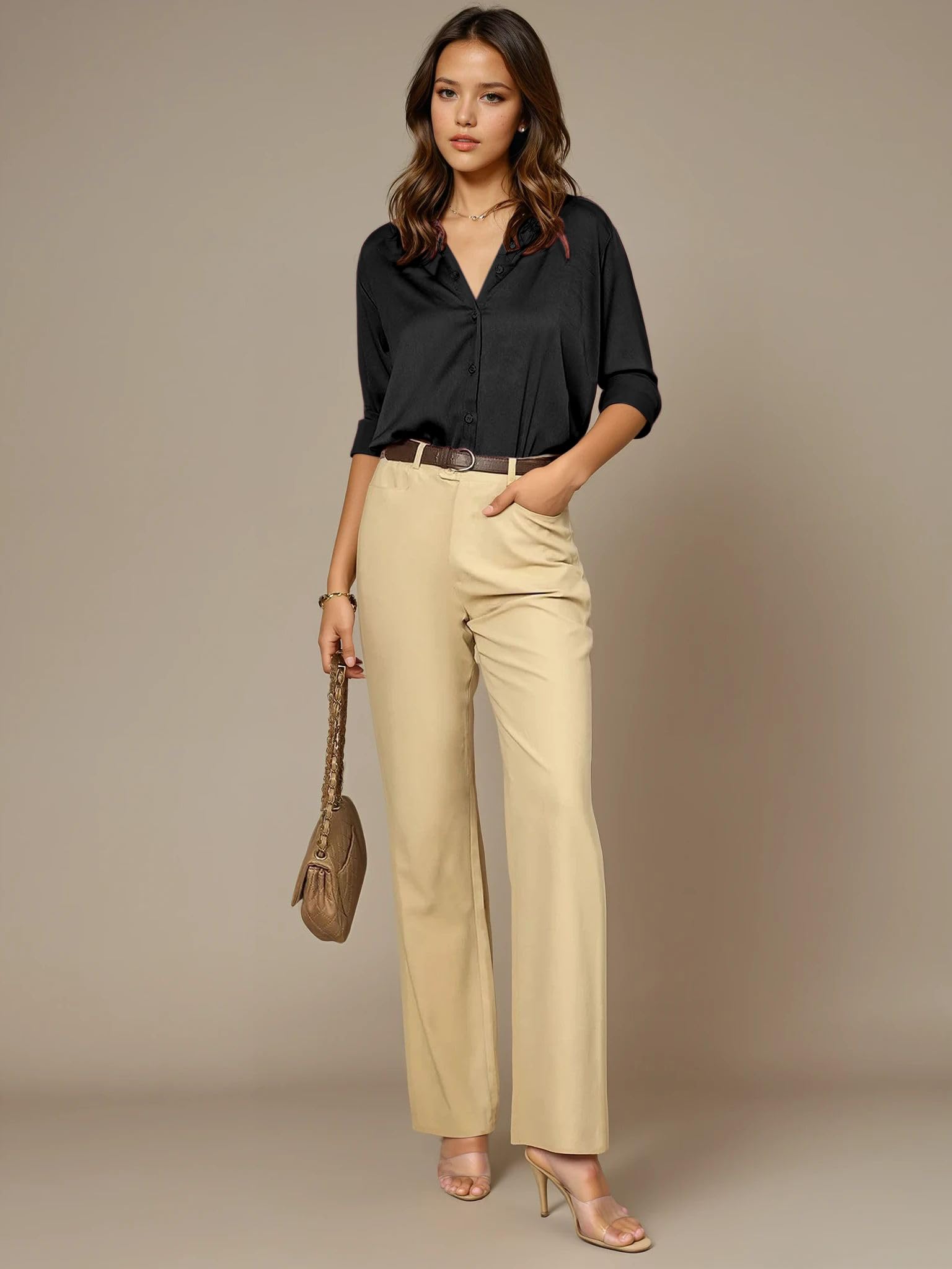 Aahwan Black Satin Button-Up Shirt for Women - Image 5