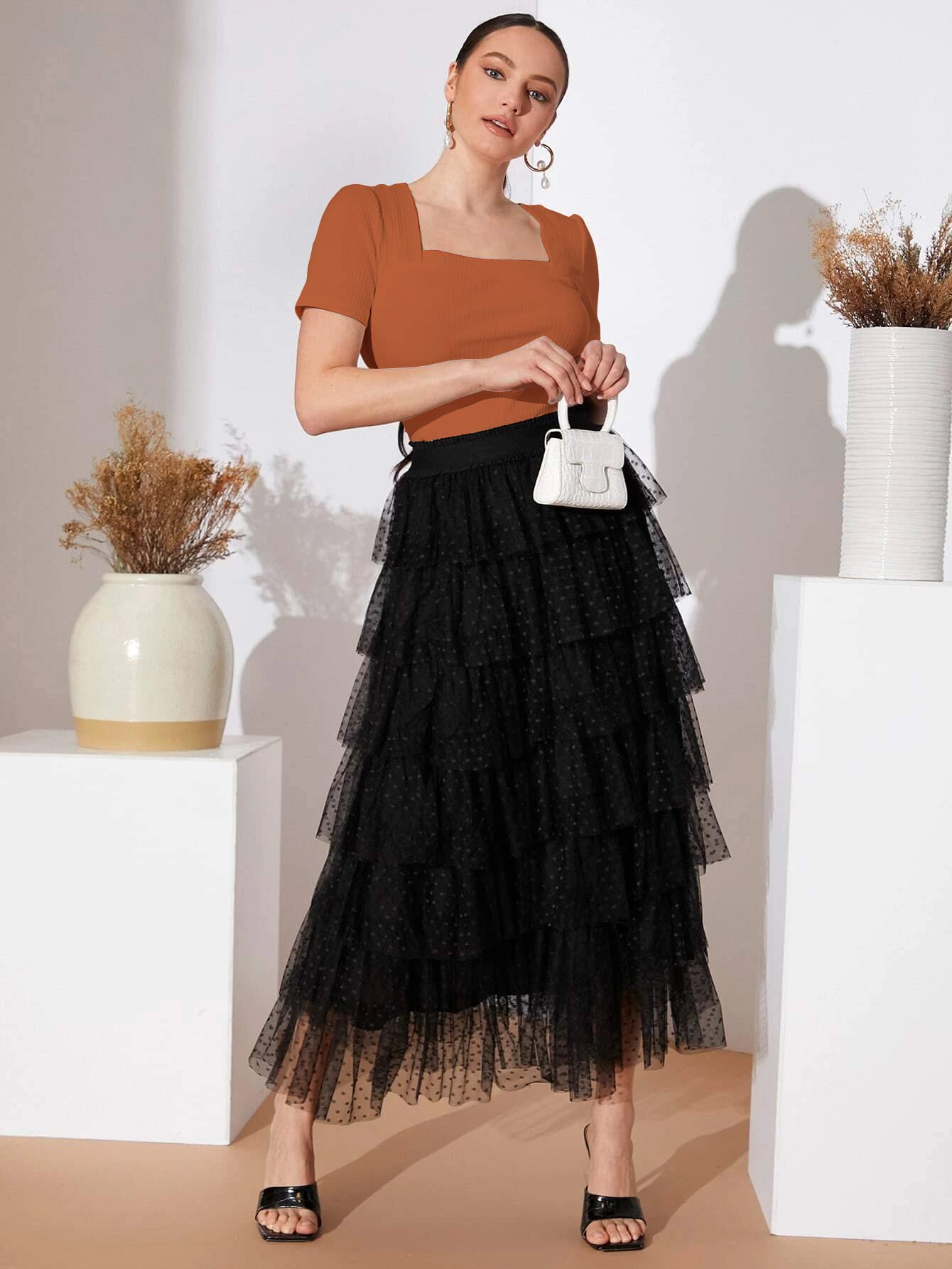 Shasmi Rust Square Neck T-Shirt for Women - Image 5