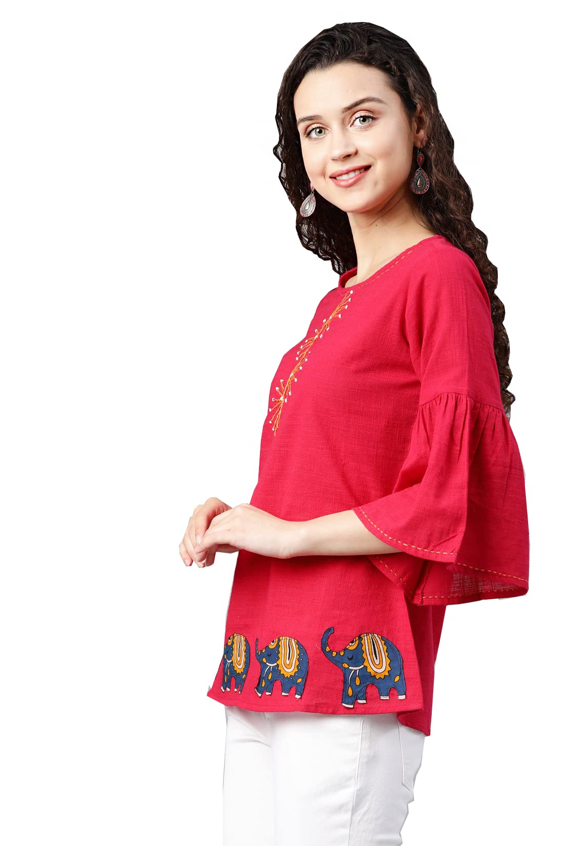 Yash Fashion Women's Cotton Slub Patch Work Top - Image 3