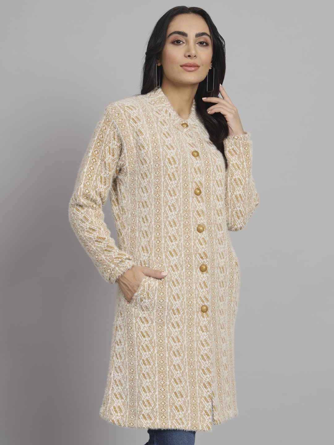 eWools Camel Woolen Long Coat Cardigan for Women - Image 3